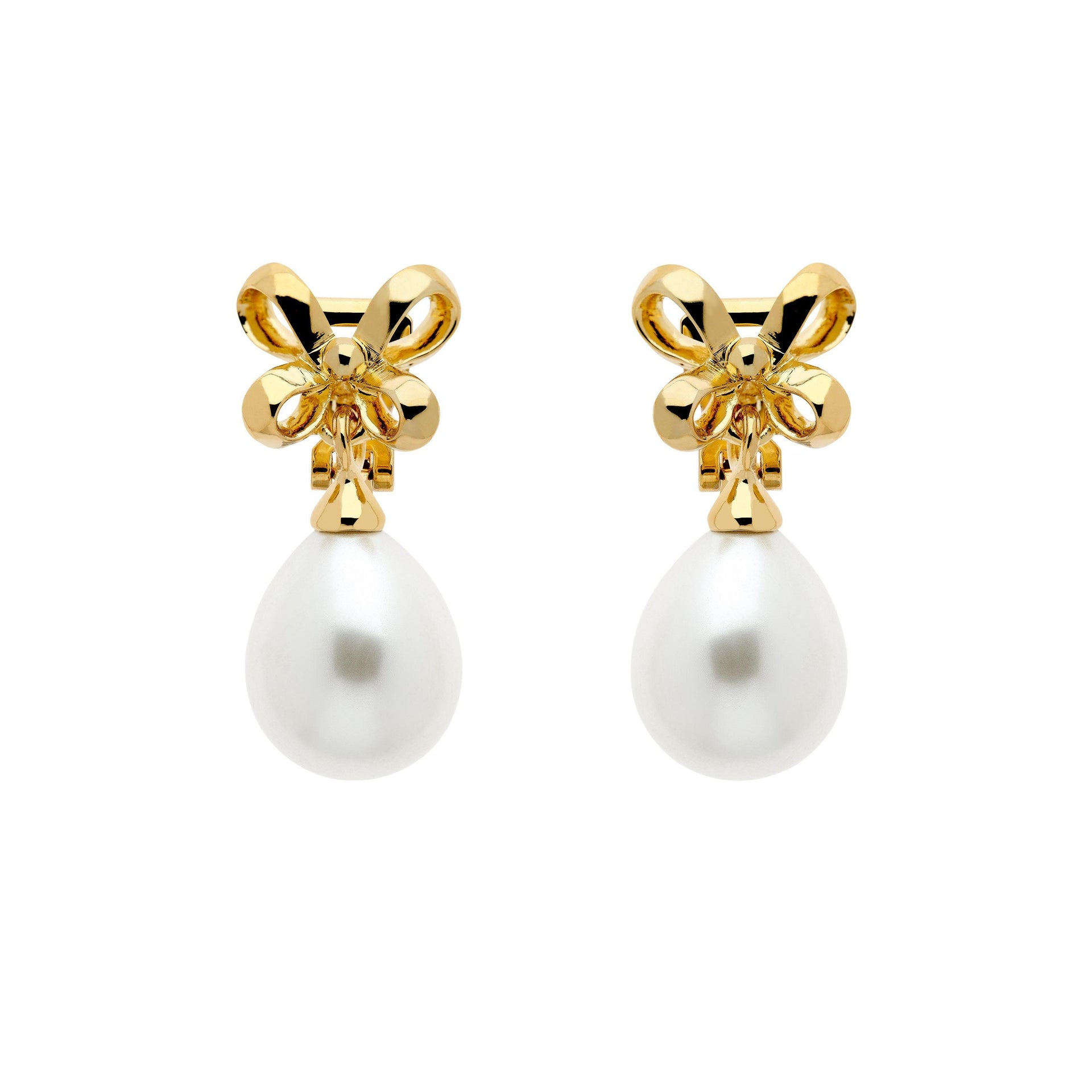 Gold Bow & Pearl Clip Earrings