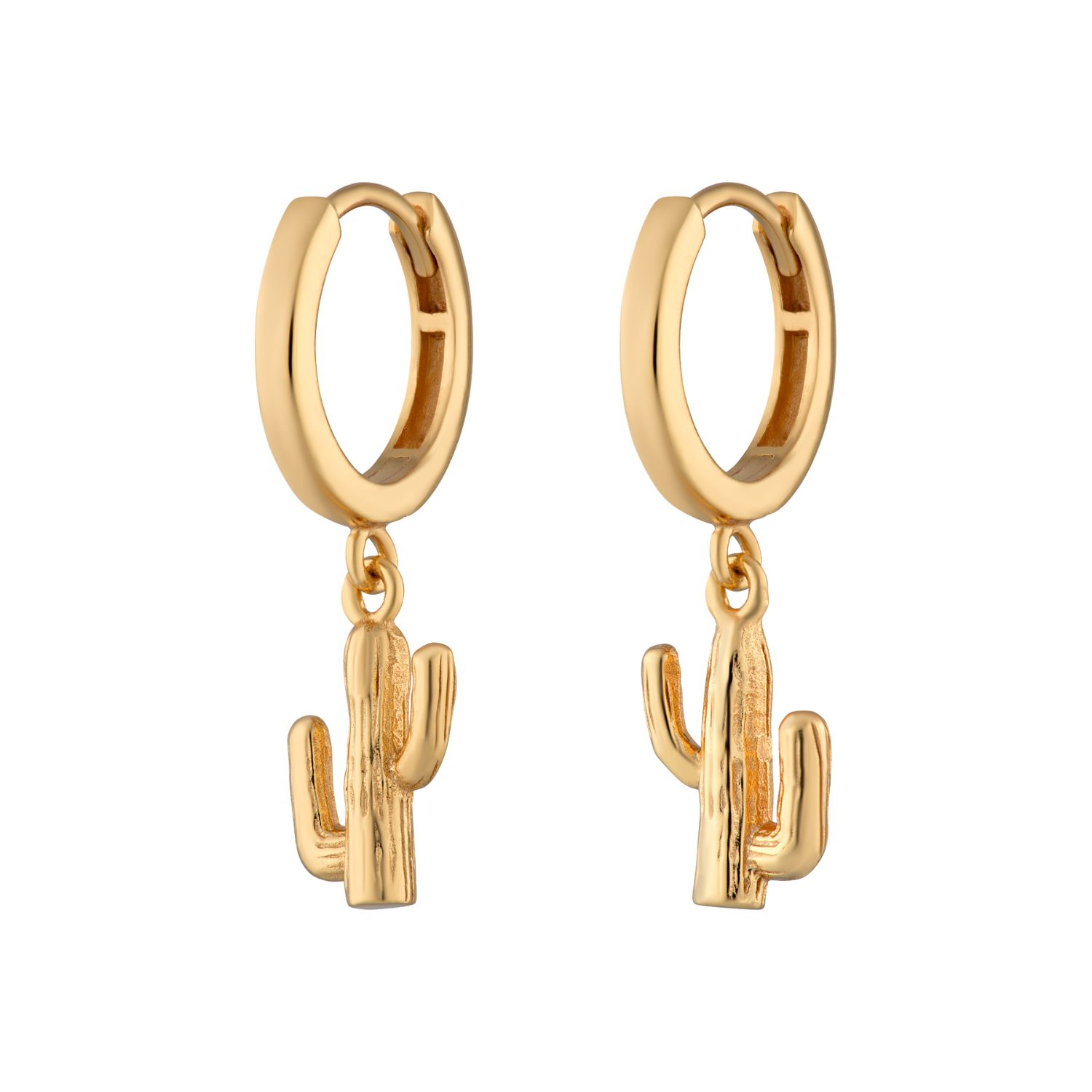 Gold Cactus Charm Hoop Earrings