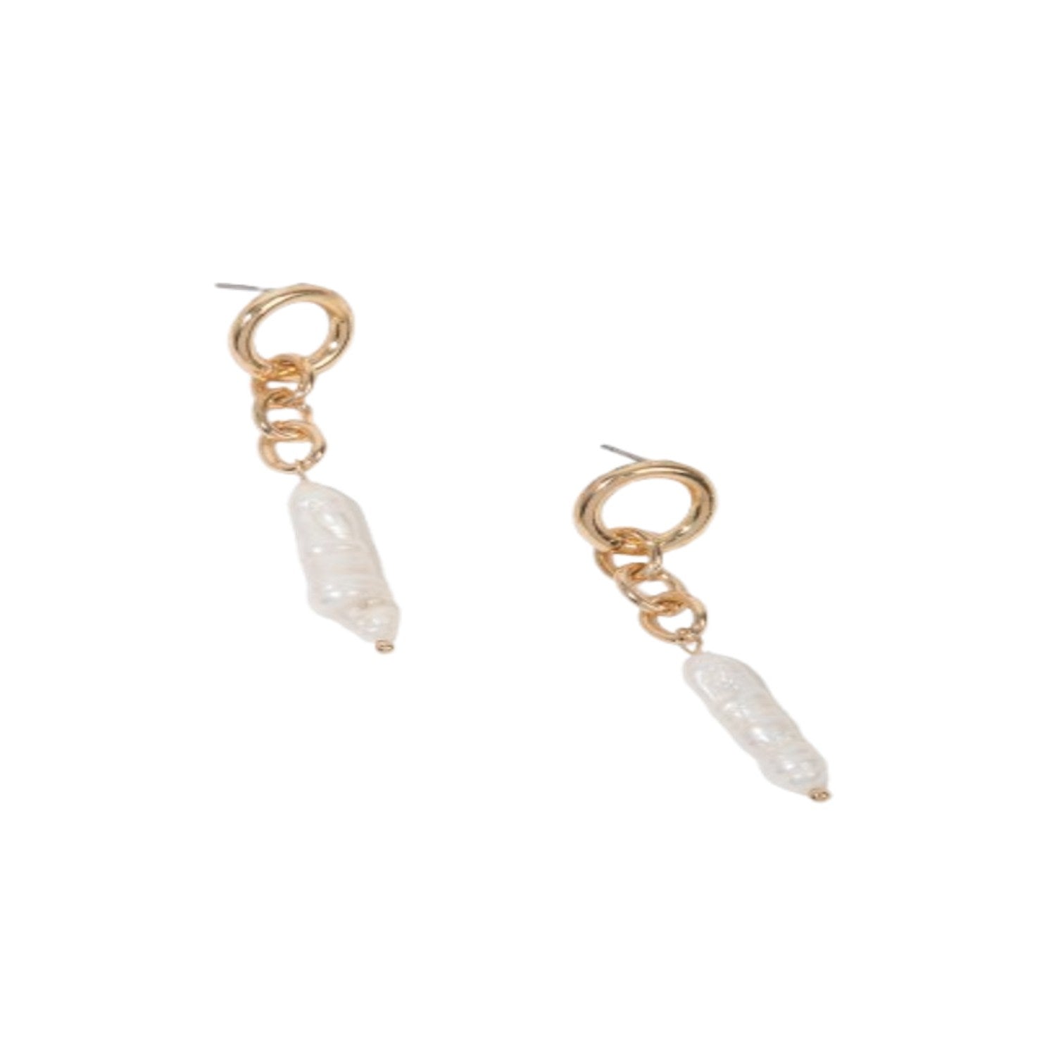 Gold Chain Pearl Drop Earrings