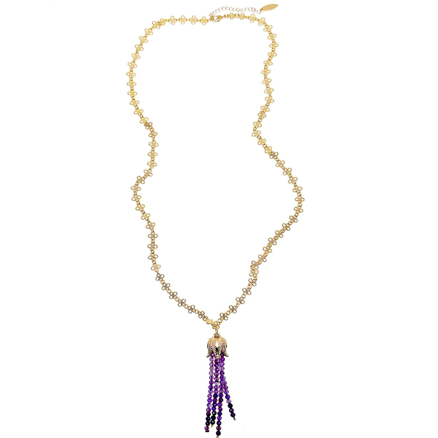 Gold Chain With Amethyst Tassel Necklace