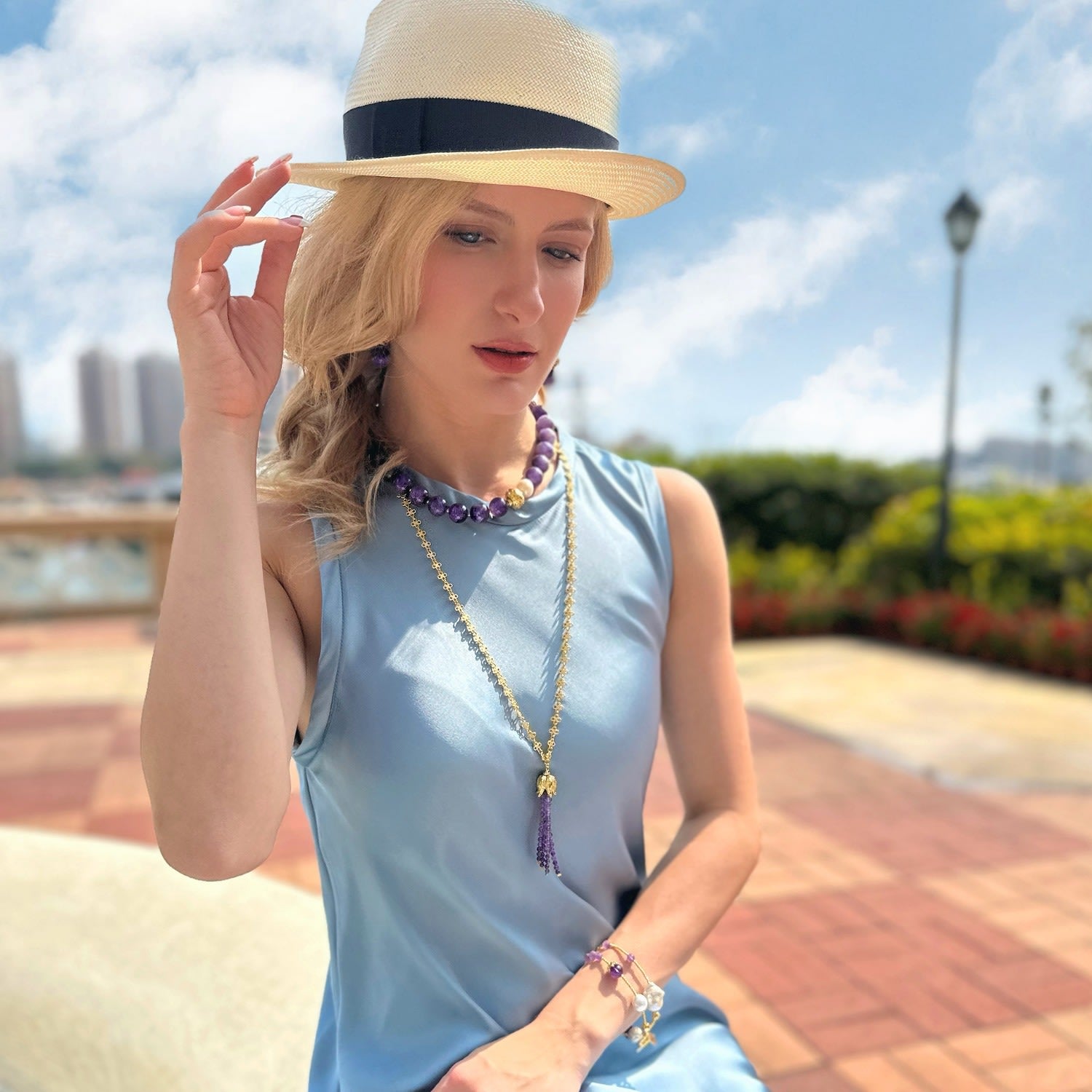 Gold Chain With Amethyst Tassel Necklace