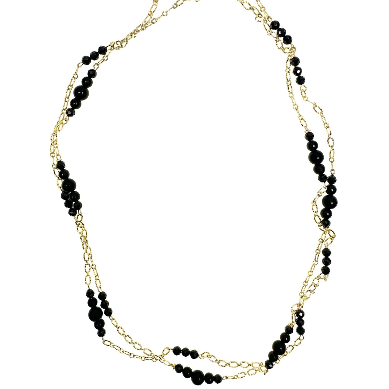 Gold Chain With Black Obsidian Long Necklace