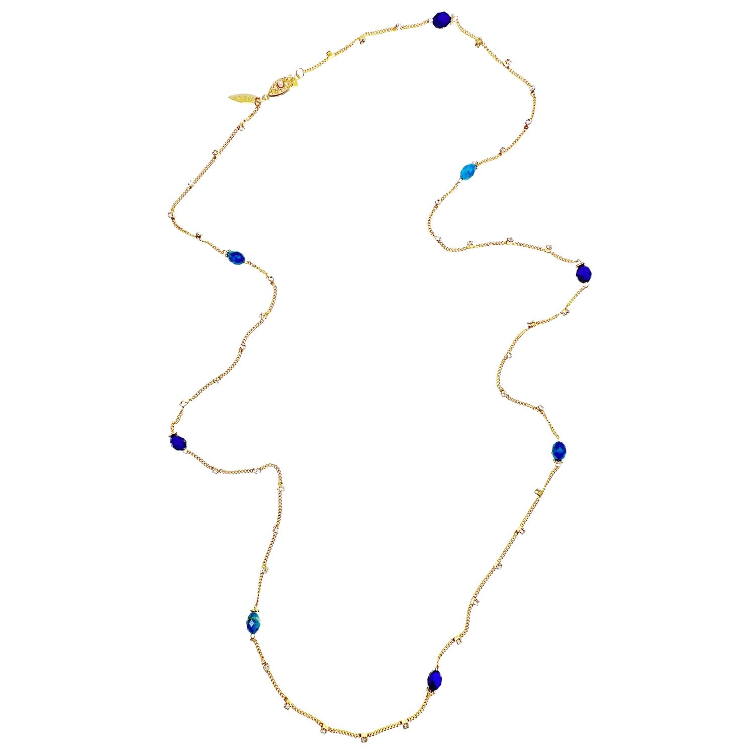 Gold Chain With Blue Gemstone Long Necklace