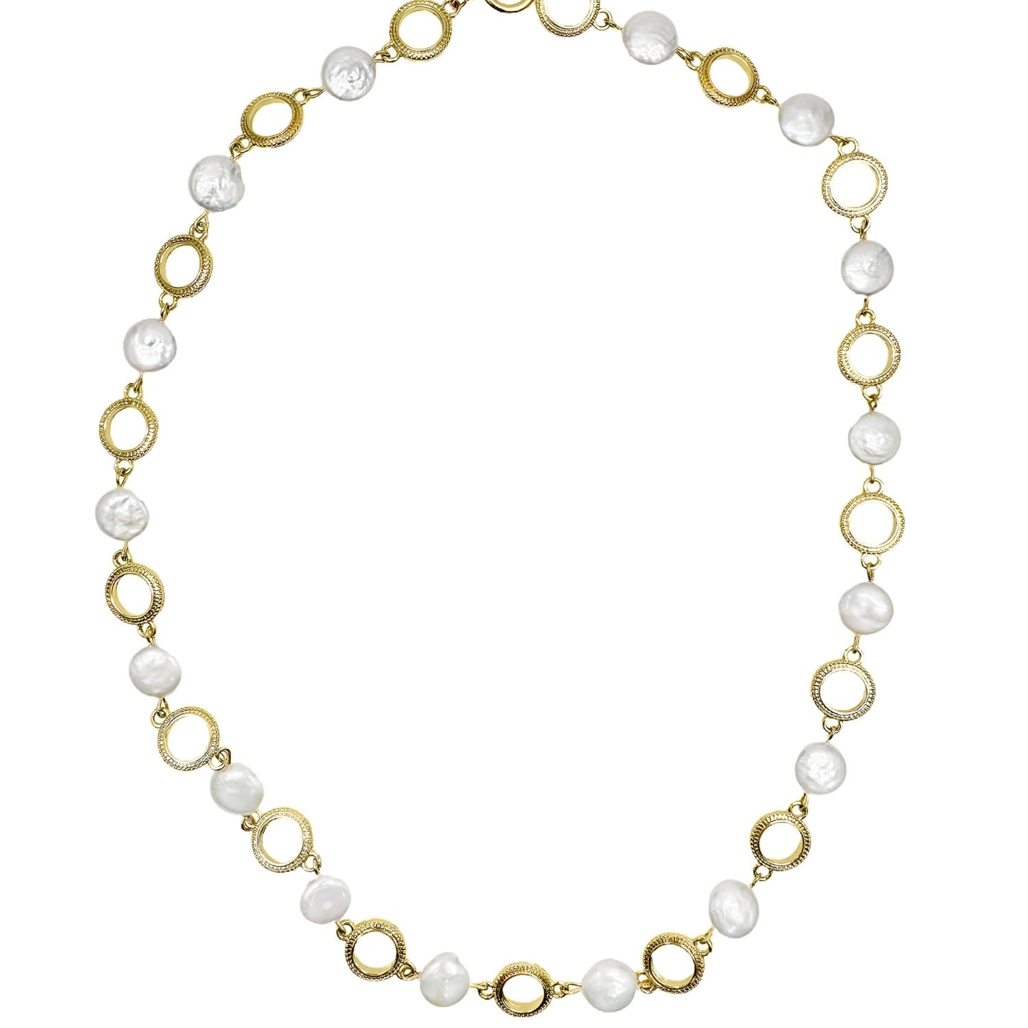 Gold Chain With Coin-Shaped Freshwater Pearls Necklace
