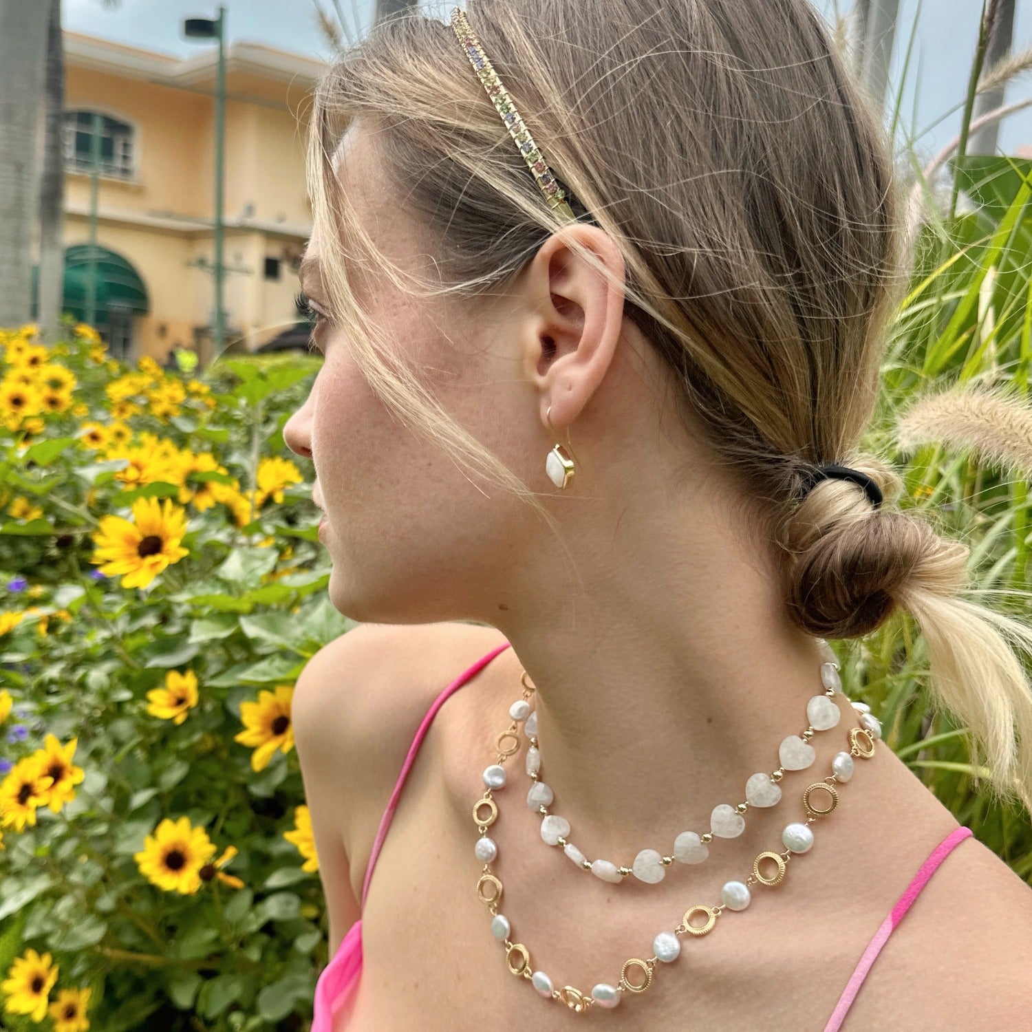 Gold Plated Chain Coin Shaped Freshwater Pearls Necklace