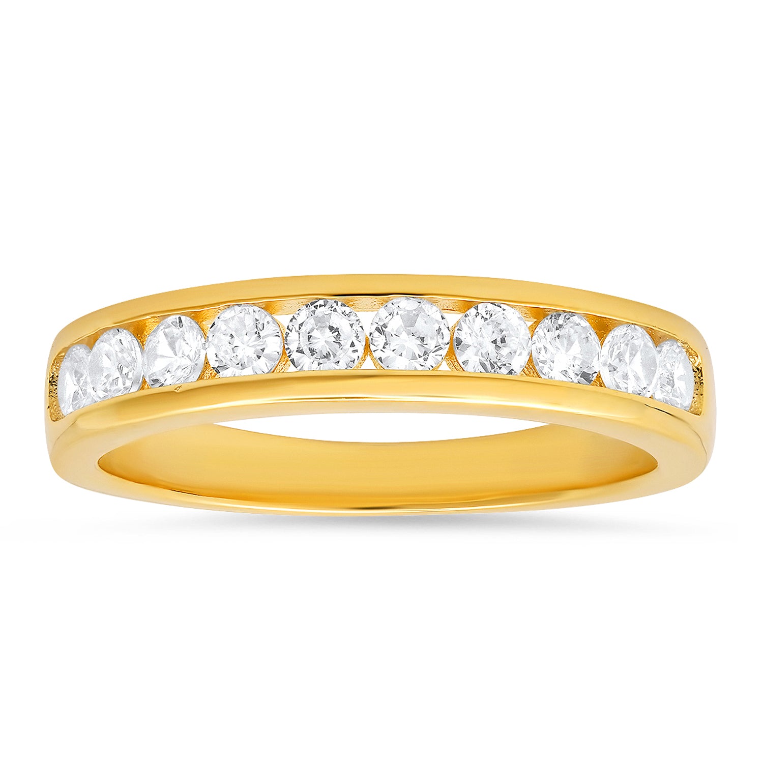 Gold Channel Set Round Cz Band Ring