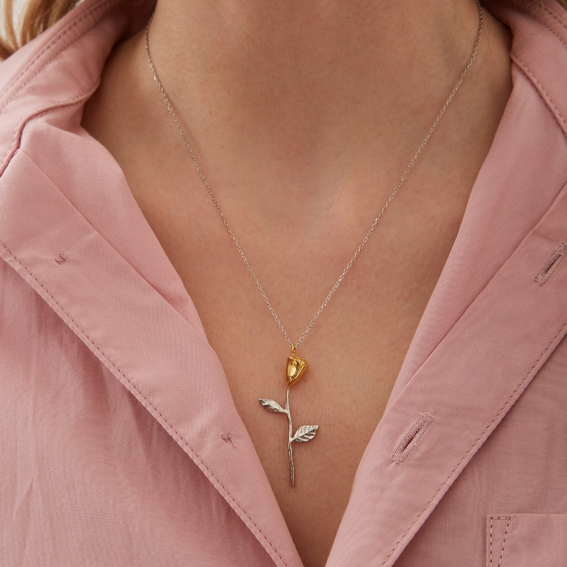 Gold Color Rose Sterling Silver Necklace