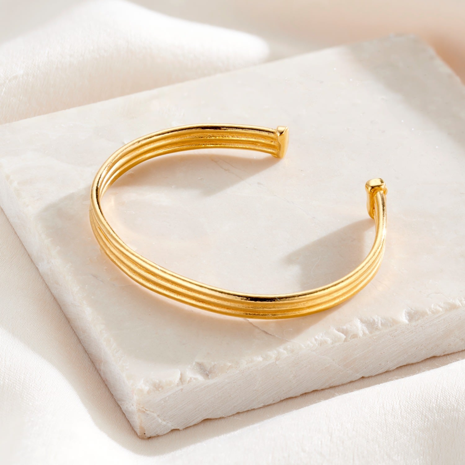 Gold Column Open Cuff Bangle