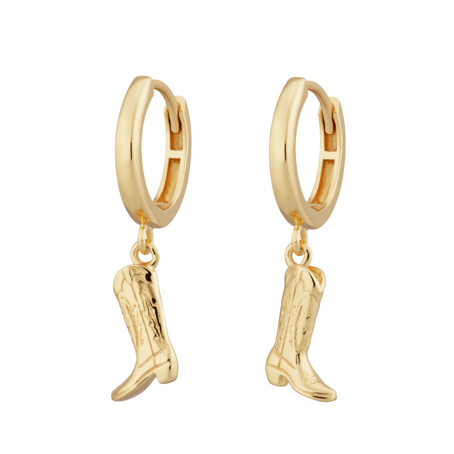 Gold Cowboy Boot Charm Hoop Earrings