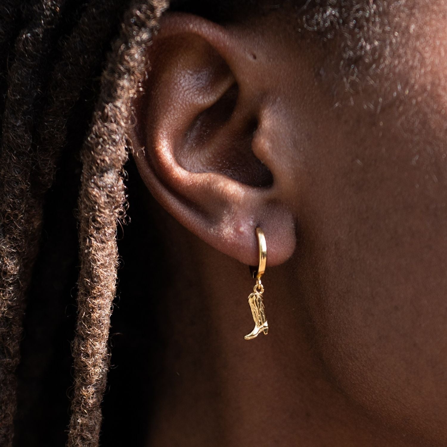 Gold Cowboy Boot Charm Hoop Earrings