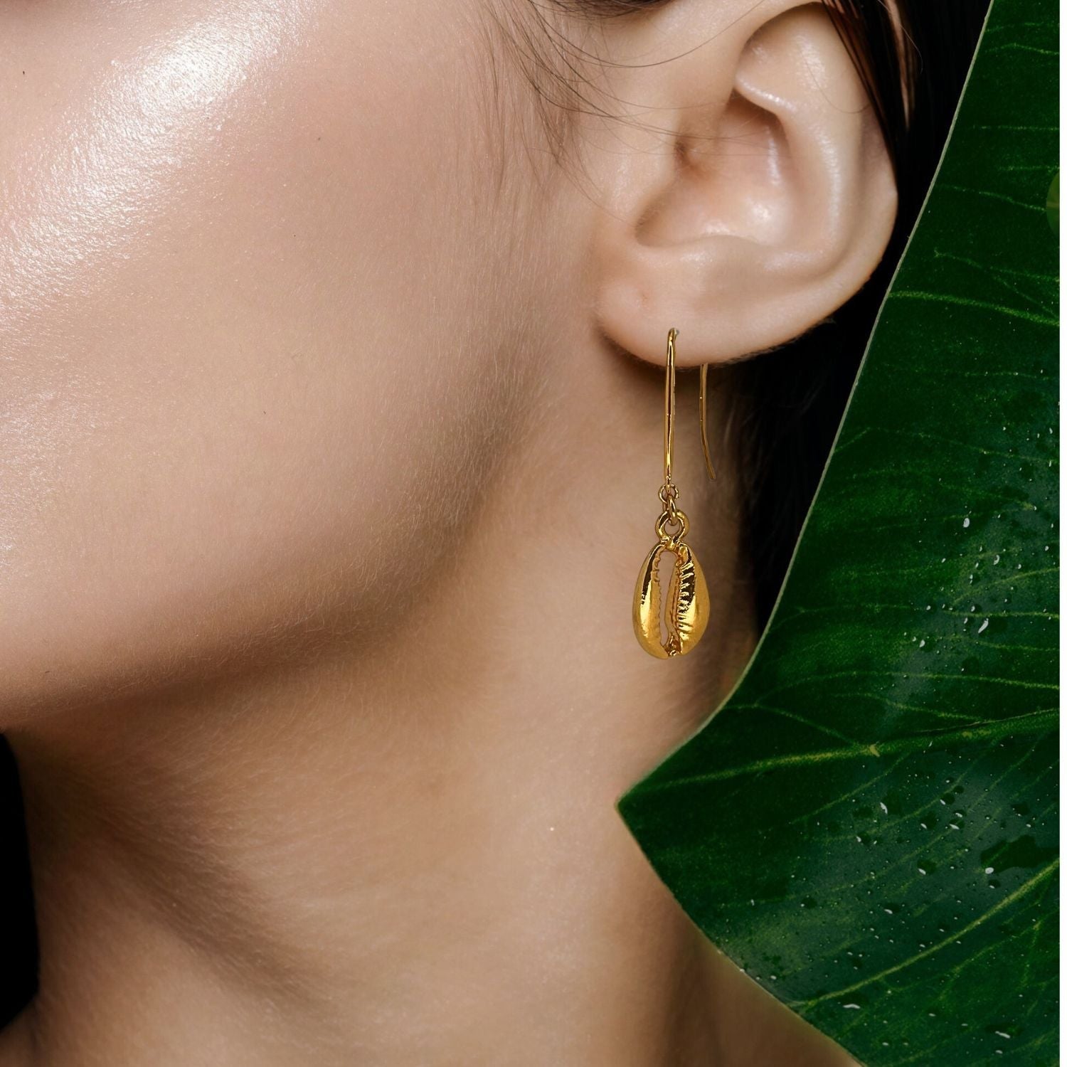 Gold Cowrie French Hook Earrings