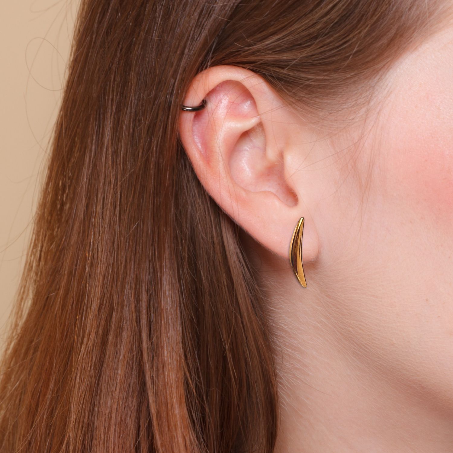 Gold Crescent Stud Post Earrings