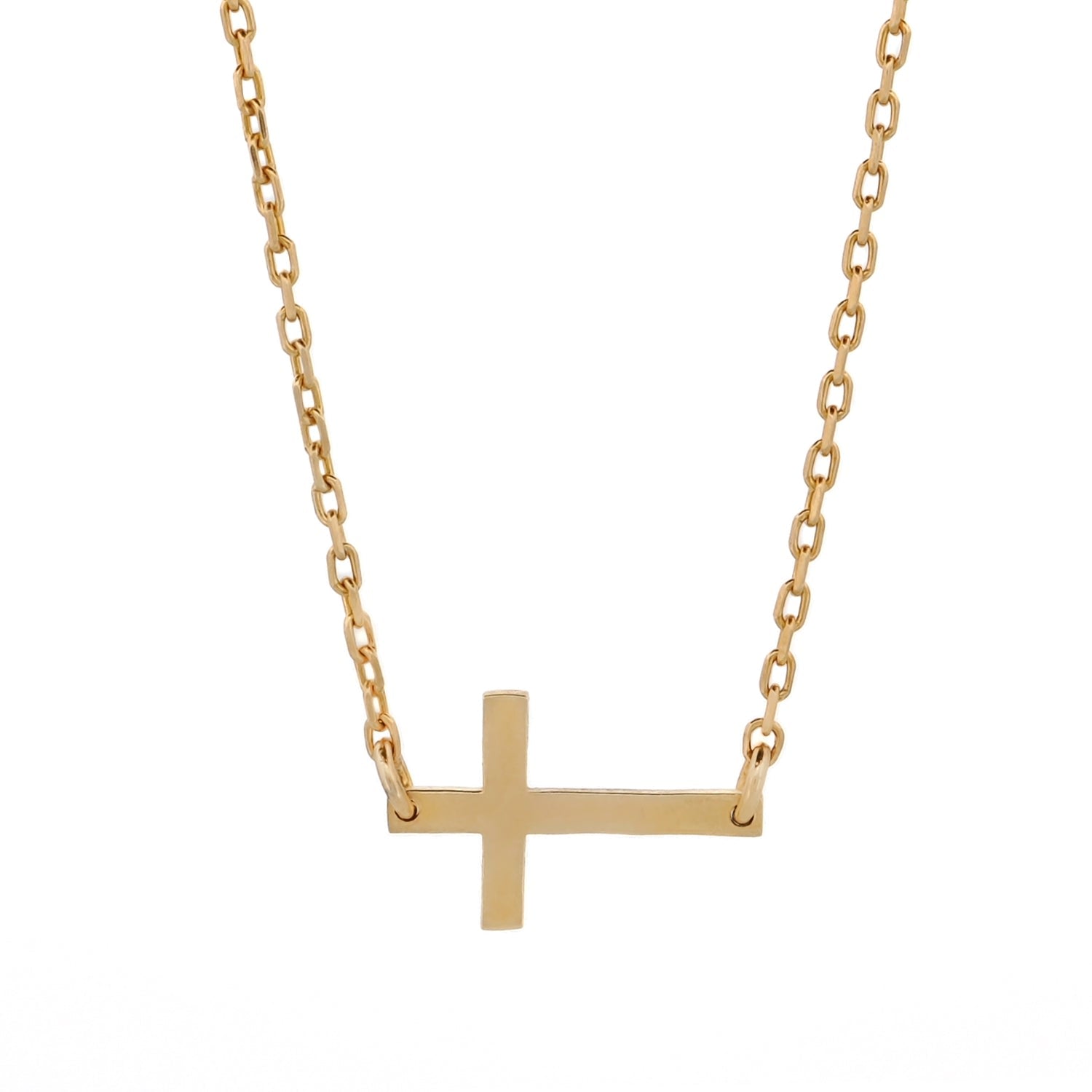 Gold Cross Charm & Diamond Chain Necklace - Gold