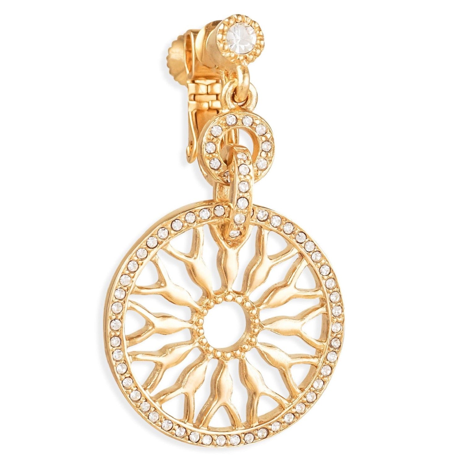 Gold & Crystal Clip On Drop Earrings, Series Lumière