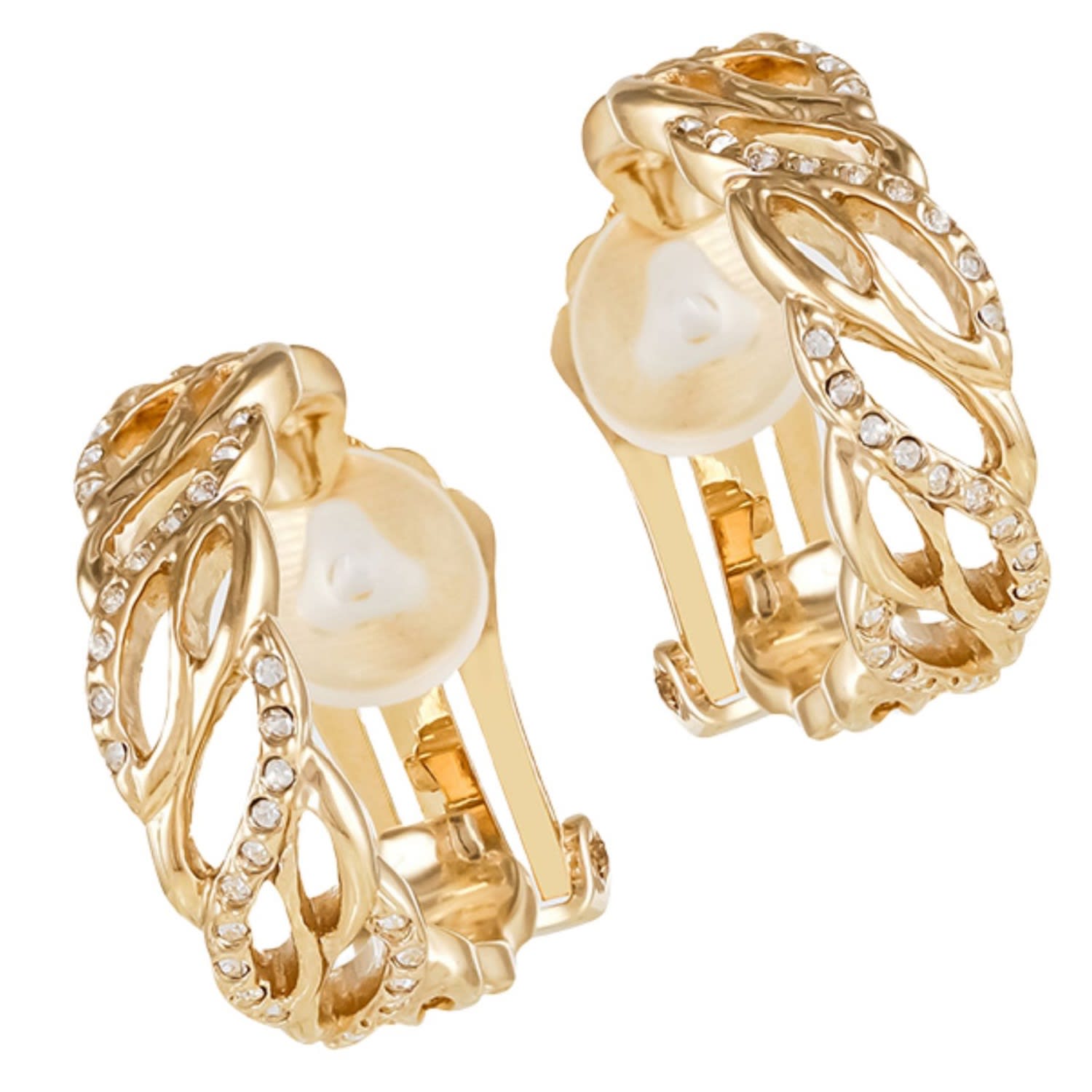 Gold & Crystal Design Clip On Earrings, Series Emotion