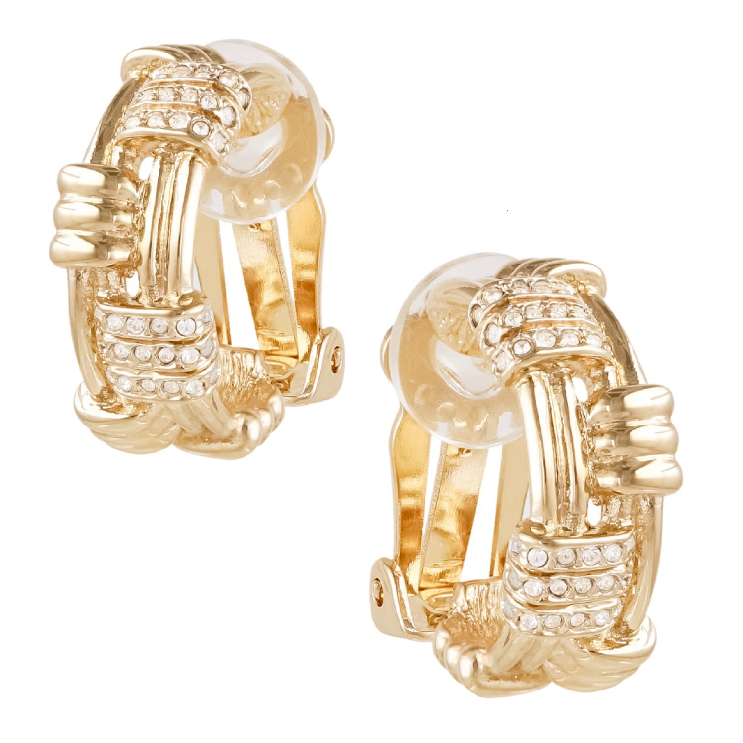 Gold & Crystal Design Clip On Earrings, Series Tricot