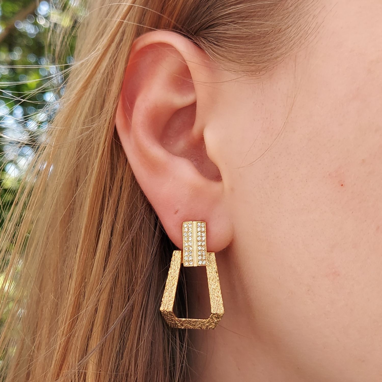 Gold & Crystal Drop Clip On Earrings, Series Art Deco Tribe