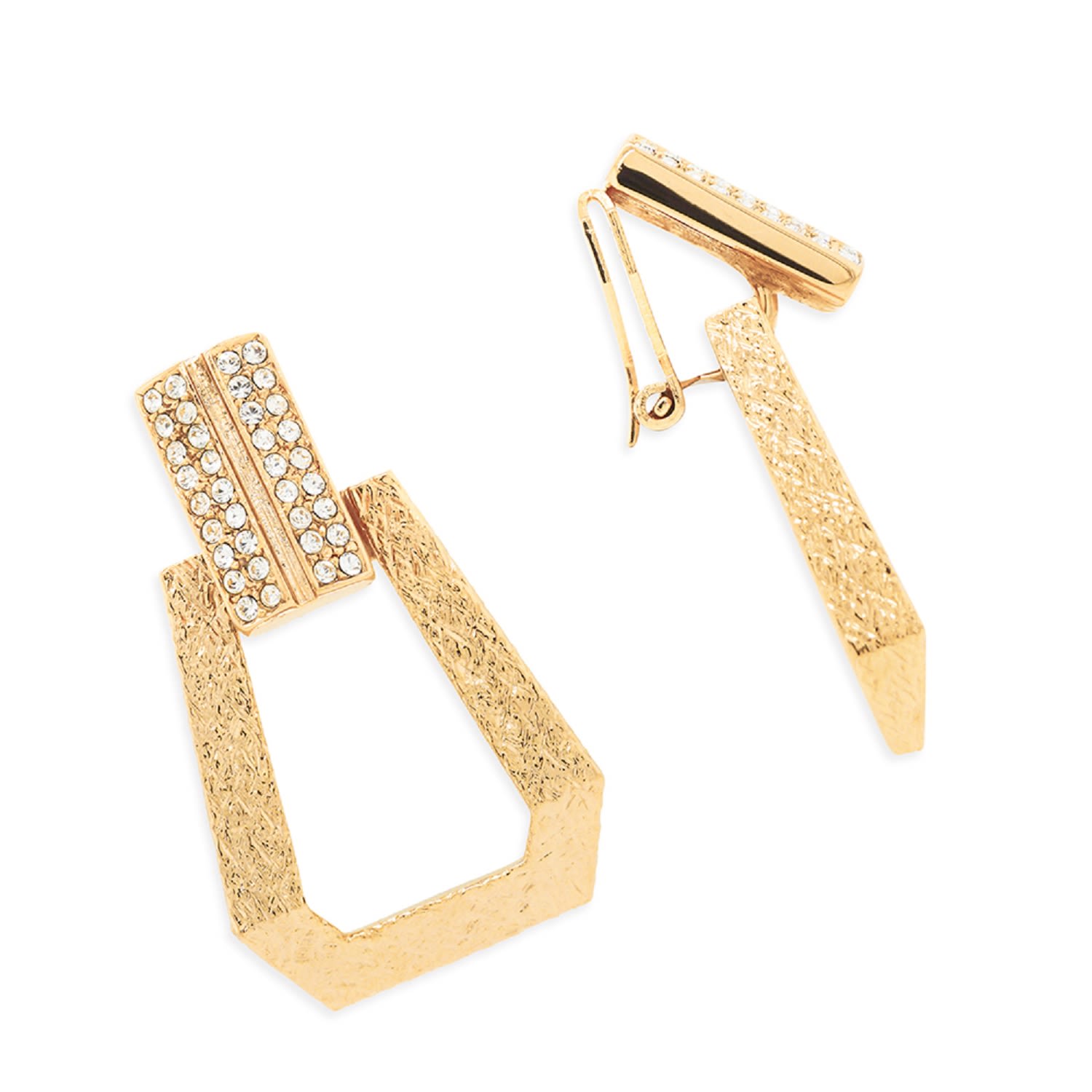 Gold & Crystal Drop Clip On Earrings, Series Art Deco Tribe