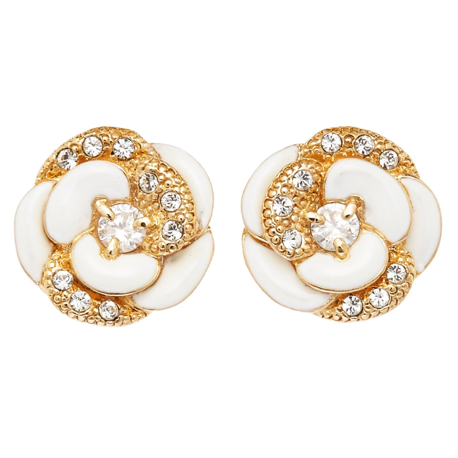 Gold & Crystal Flower Earrings, Series Blanc Camelia