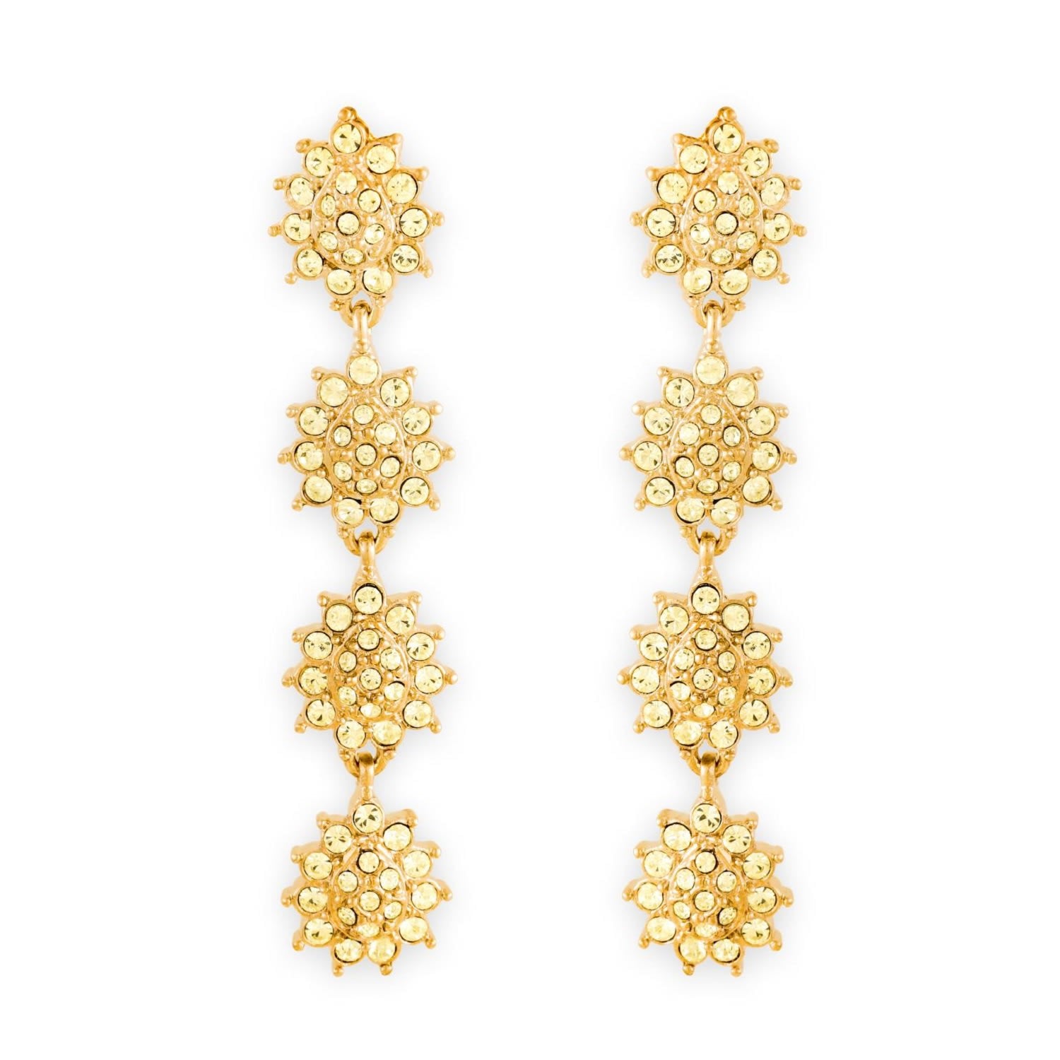 Gold & Jonquil Crystal Flower Statement Drop Earrings, Series Gleam
