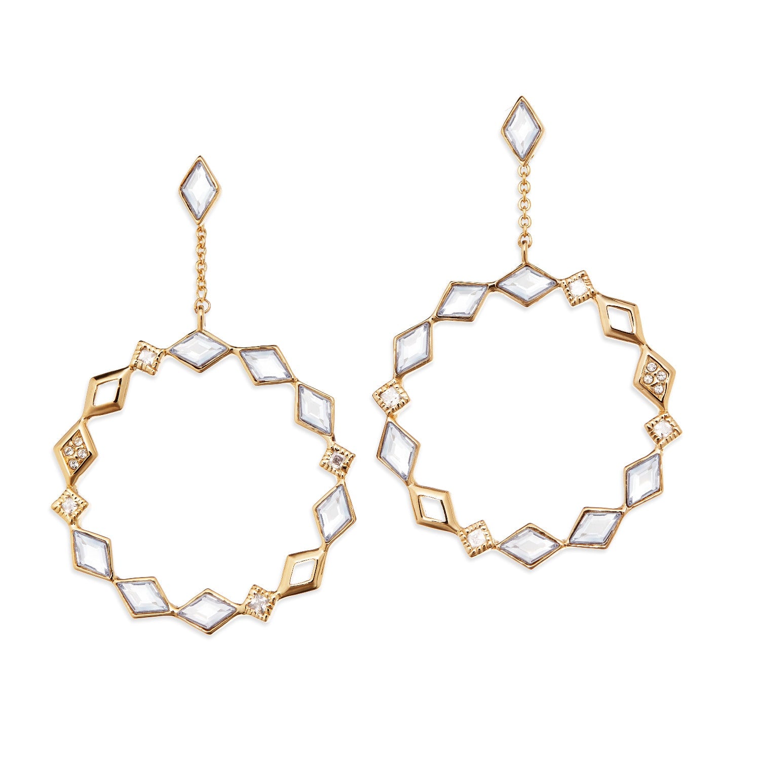Gold & Crystal Statement Drop Earrings, Two Ways Pierced - Drop & Stud - Earring, Series Glitter