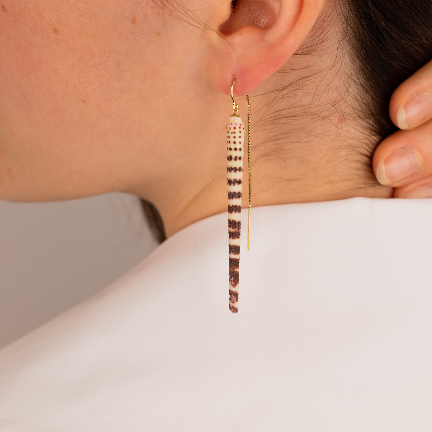 Gold Dangle Sea Urchin Spine Earrings Sea Jewelry Summer Fine Ear Chains