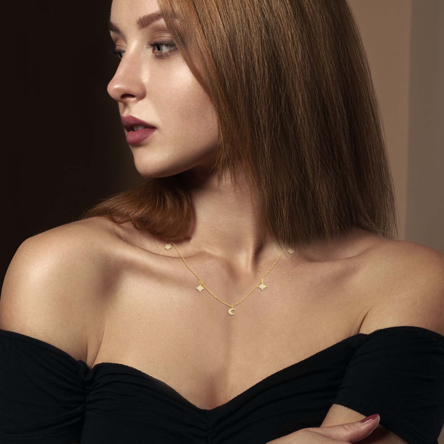 Gold Dangling Celestial Charm Necklace