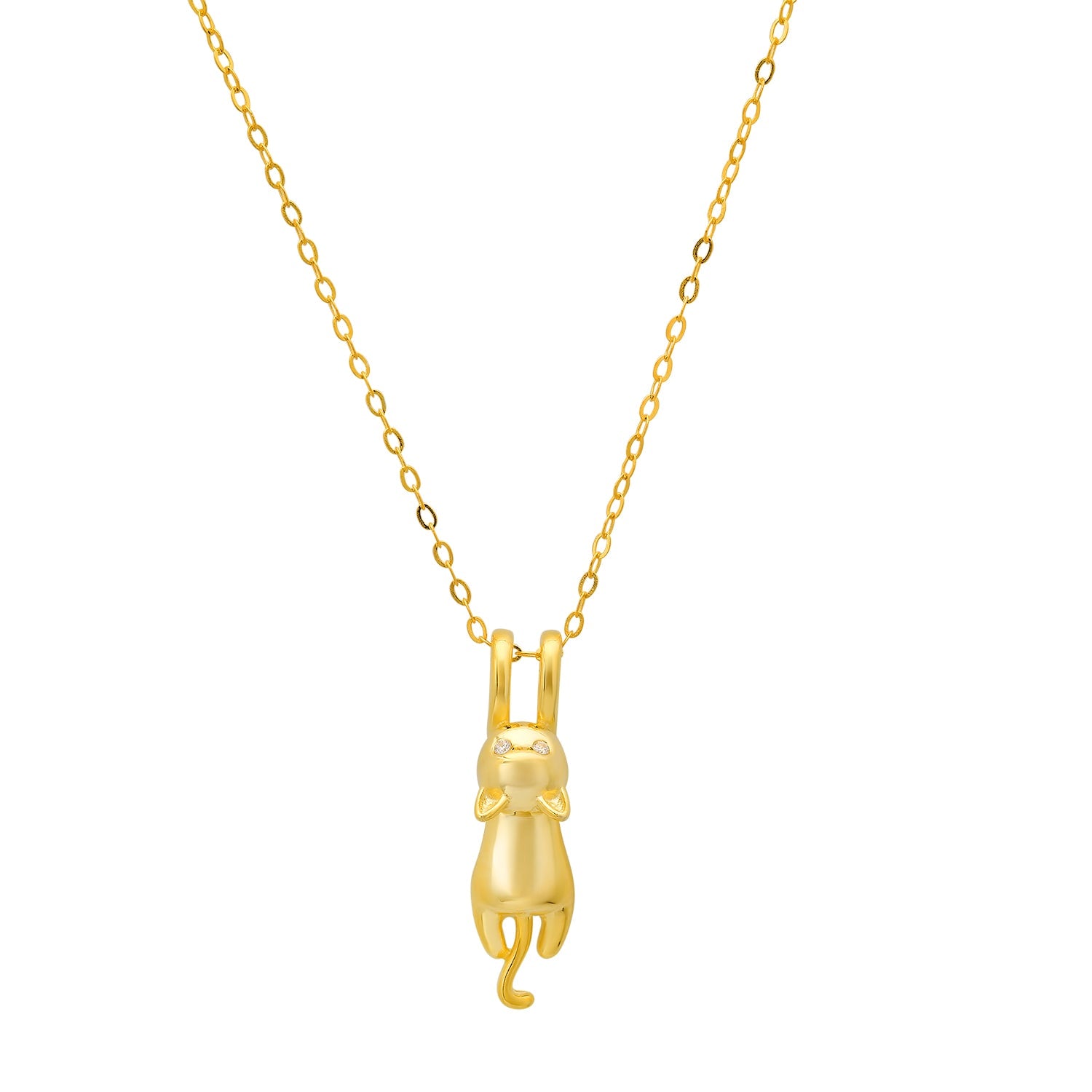 Gold Dangling Kitty Cat Pendant Necklace