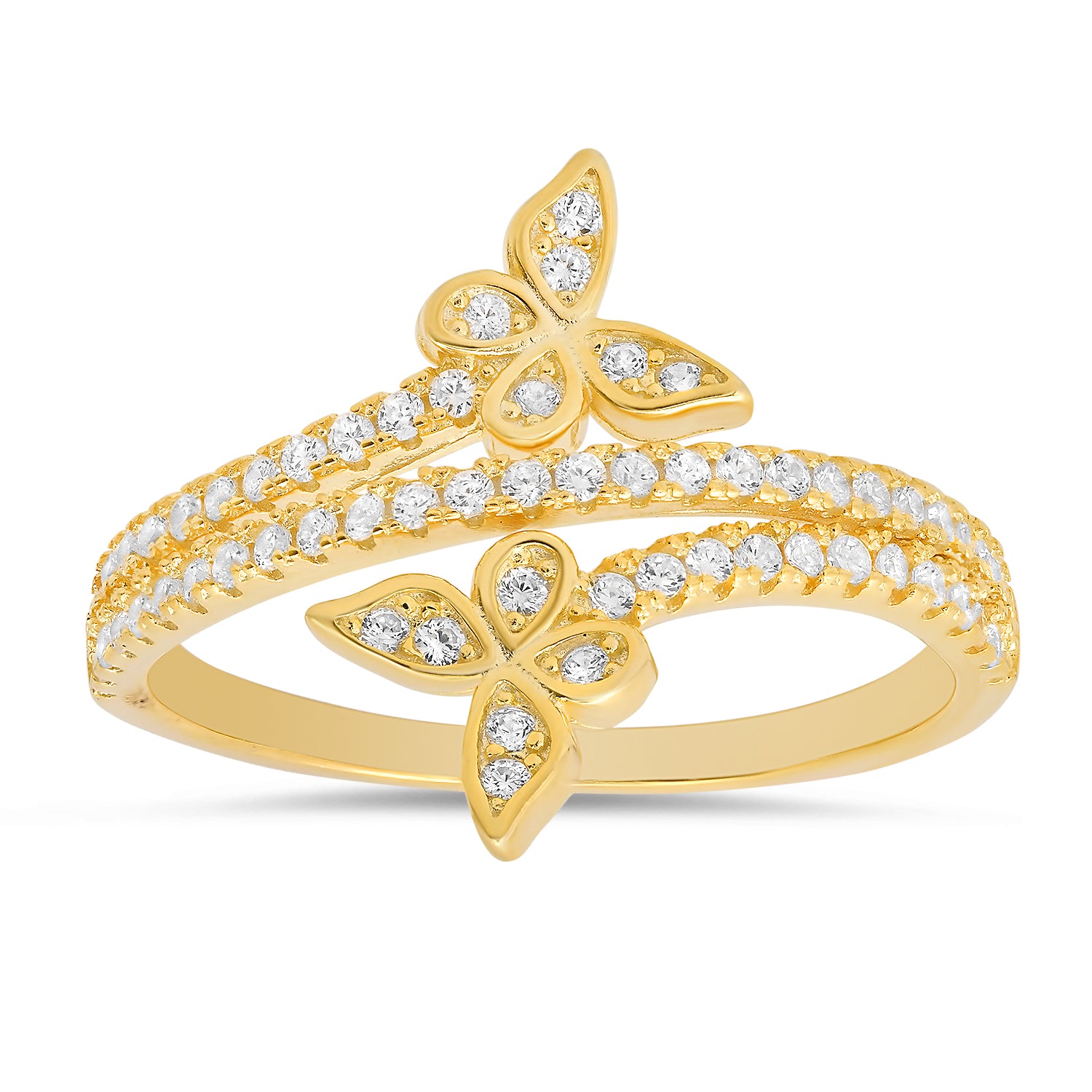 Gold Cz Butterfly Crossover Ring