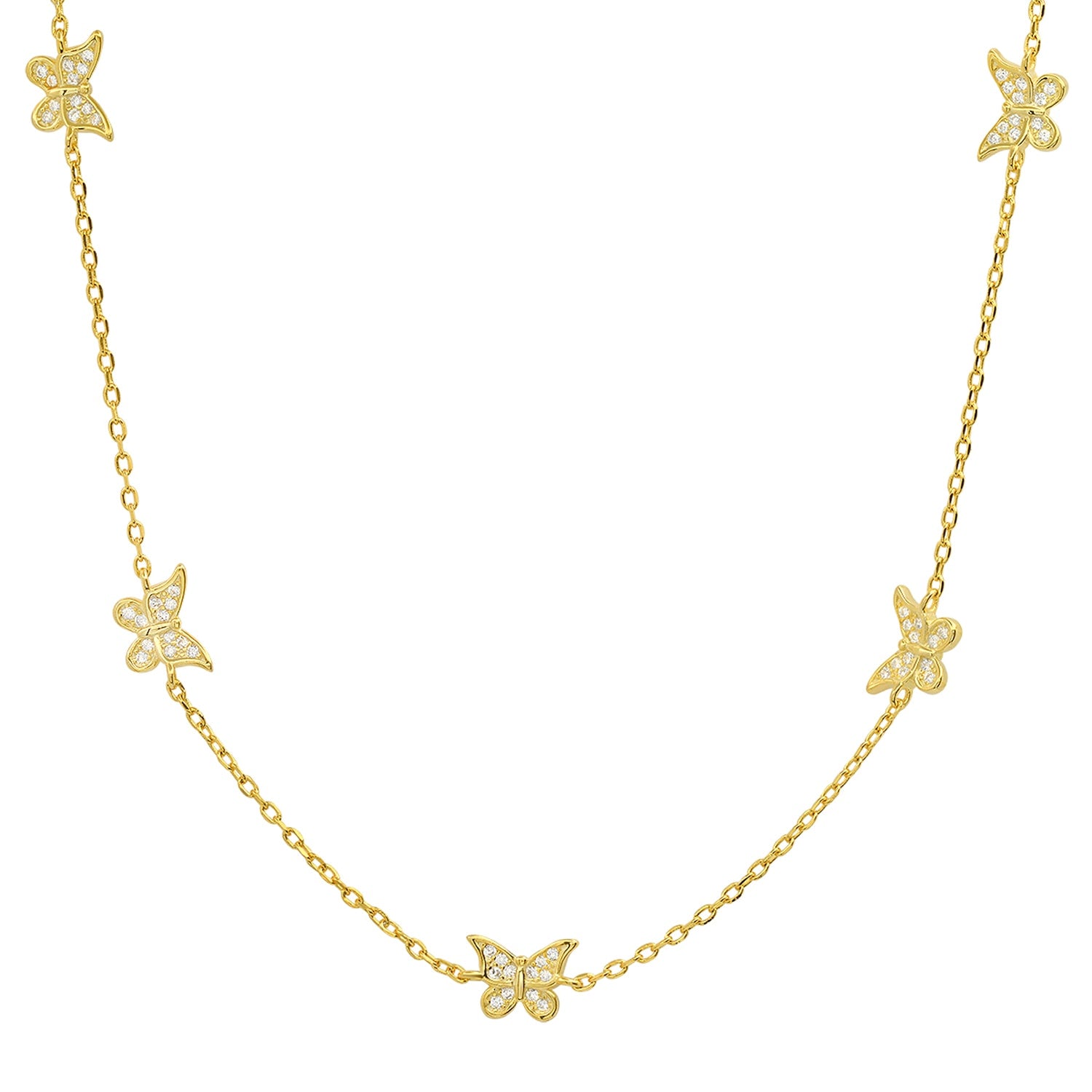Gold Diamond Cz Butterfly Station Necklace