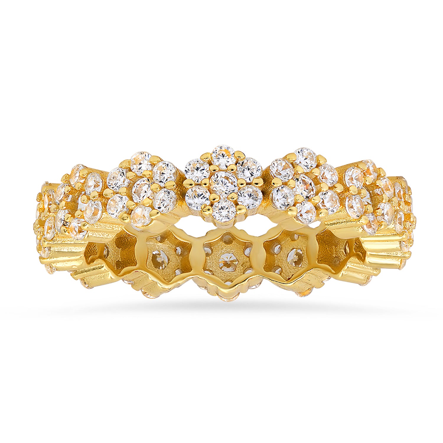 Gold Diamond Cz Floral Eternity Band Ring