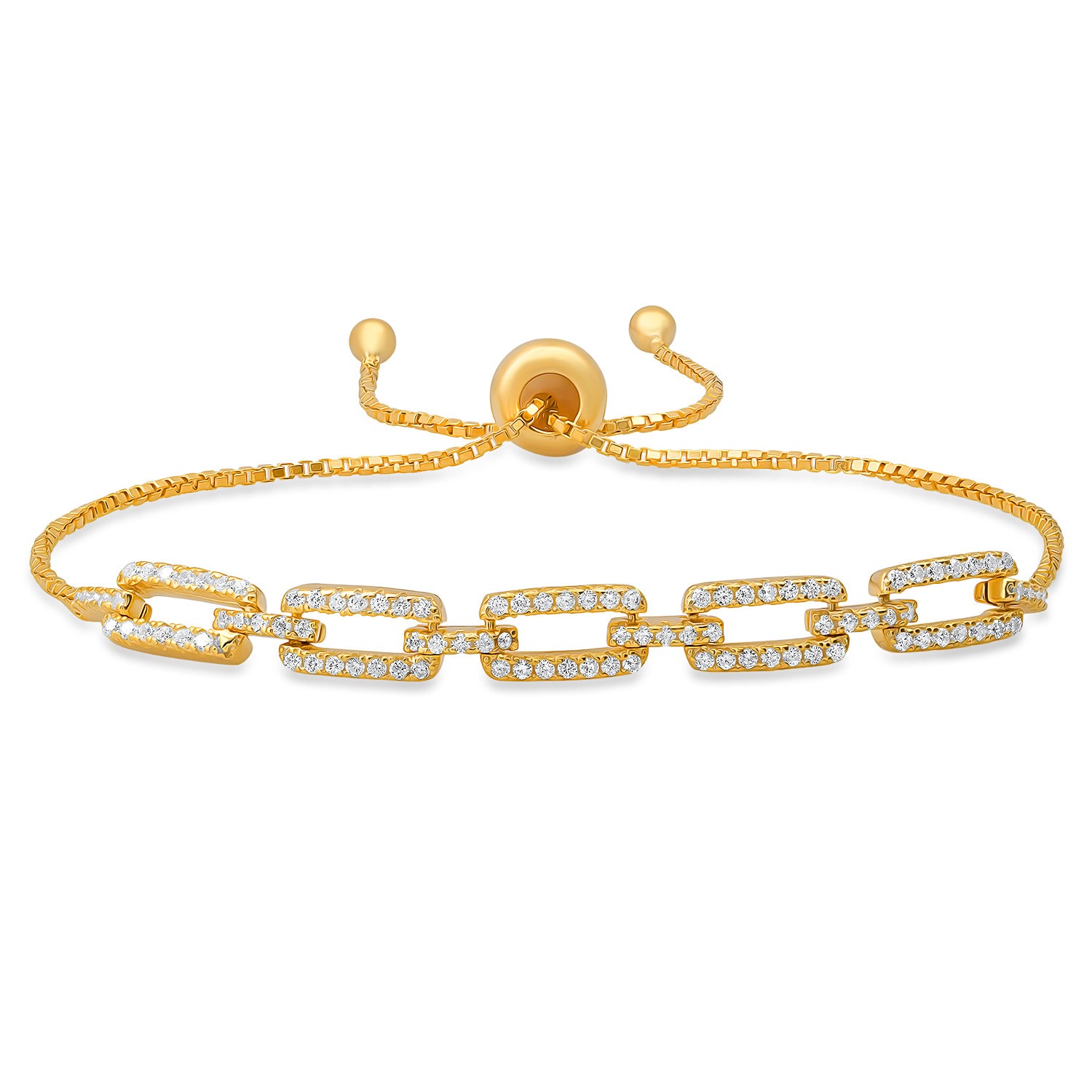 Gold Diamond Cz Paperclip Adjustable Bracelet