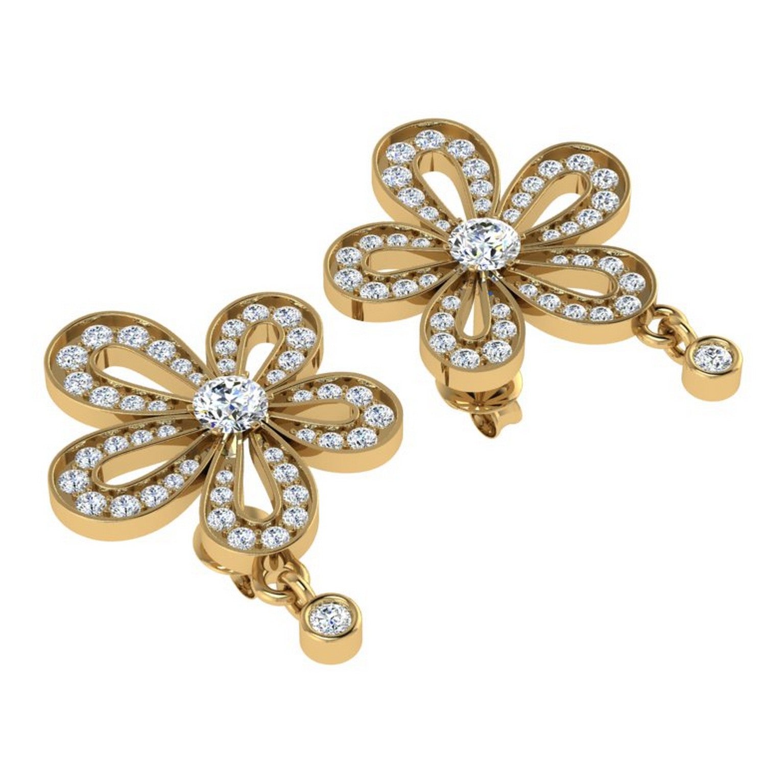 Gold Diamond Plumeria Flower Studs