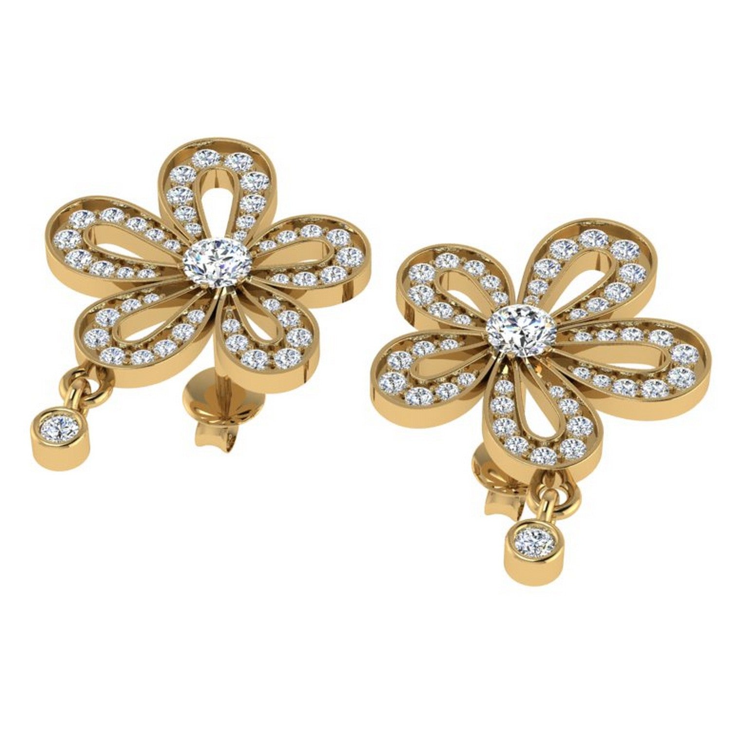 Gold Diamond Plumeria Flower Studs