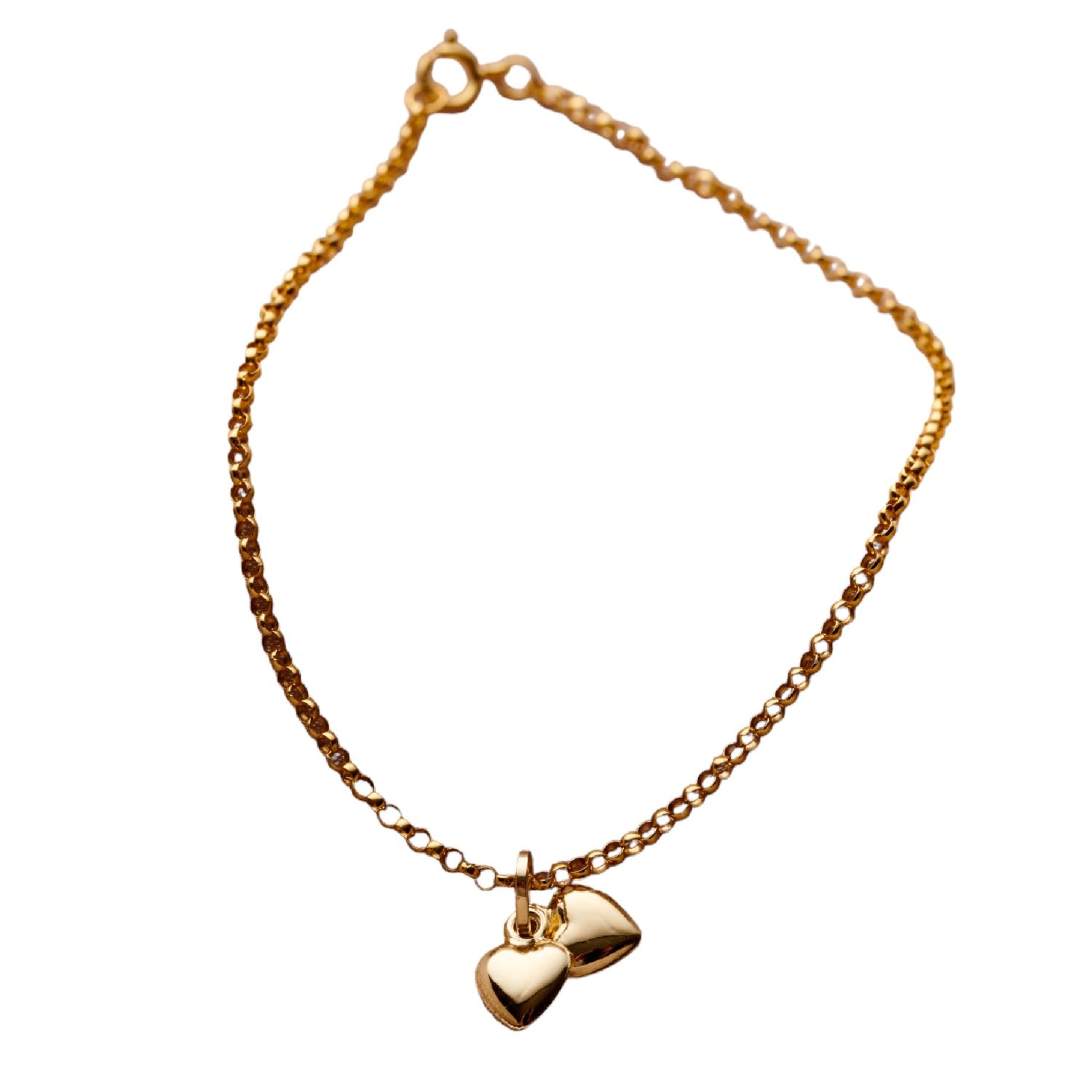 9Ct Gold Double Heart Charm Bracelet
