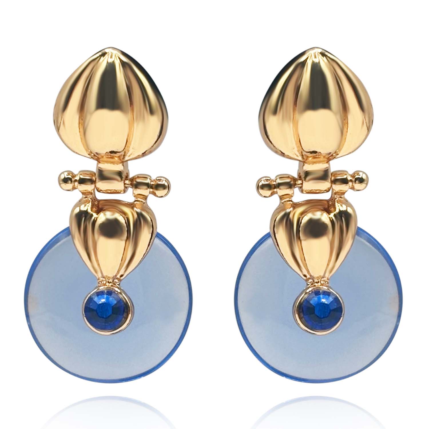 Gold Drop Earring With Sapphire Resin Drop