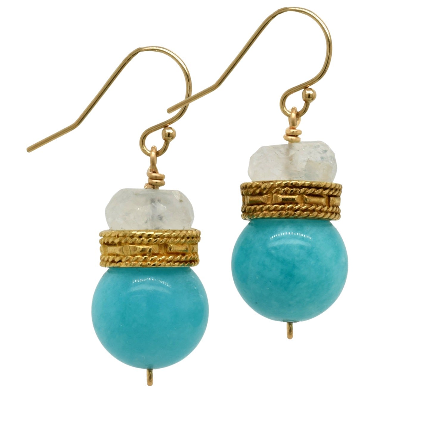Gold Earring With Amazonite And Moonstone