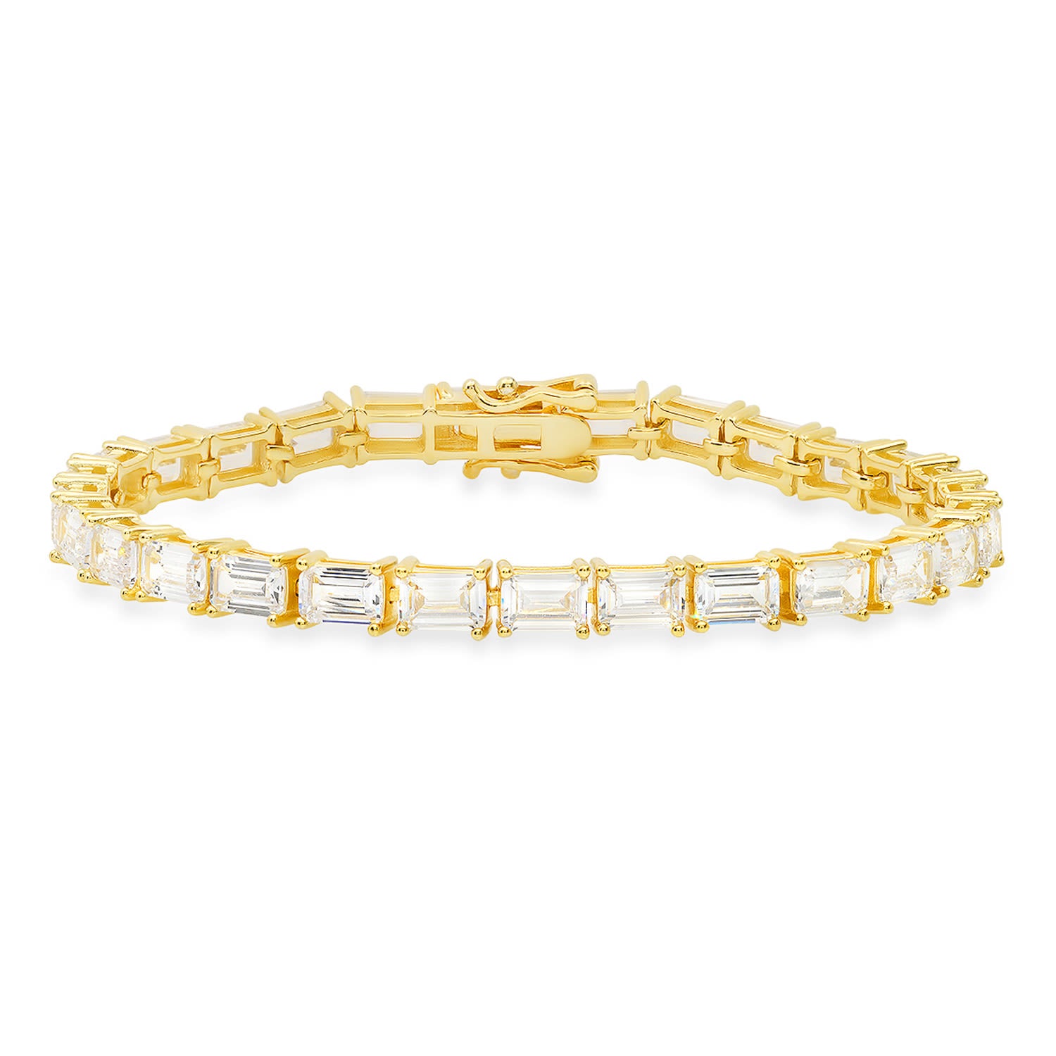 Gold Emerald Cut Diamond Cz Tennis Bracelet