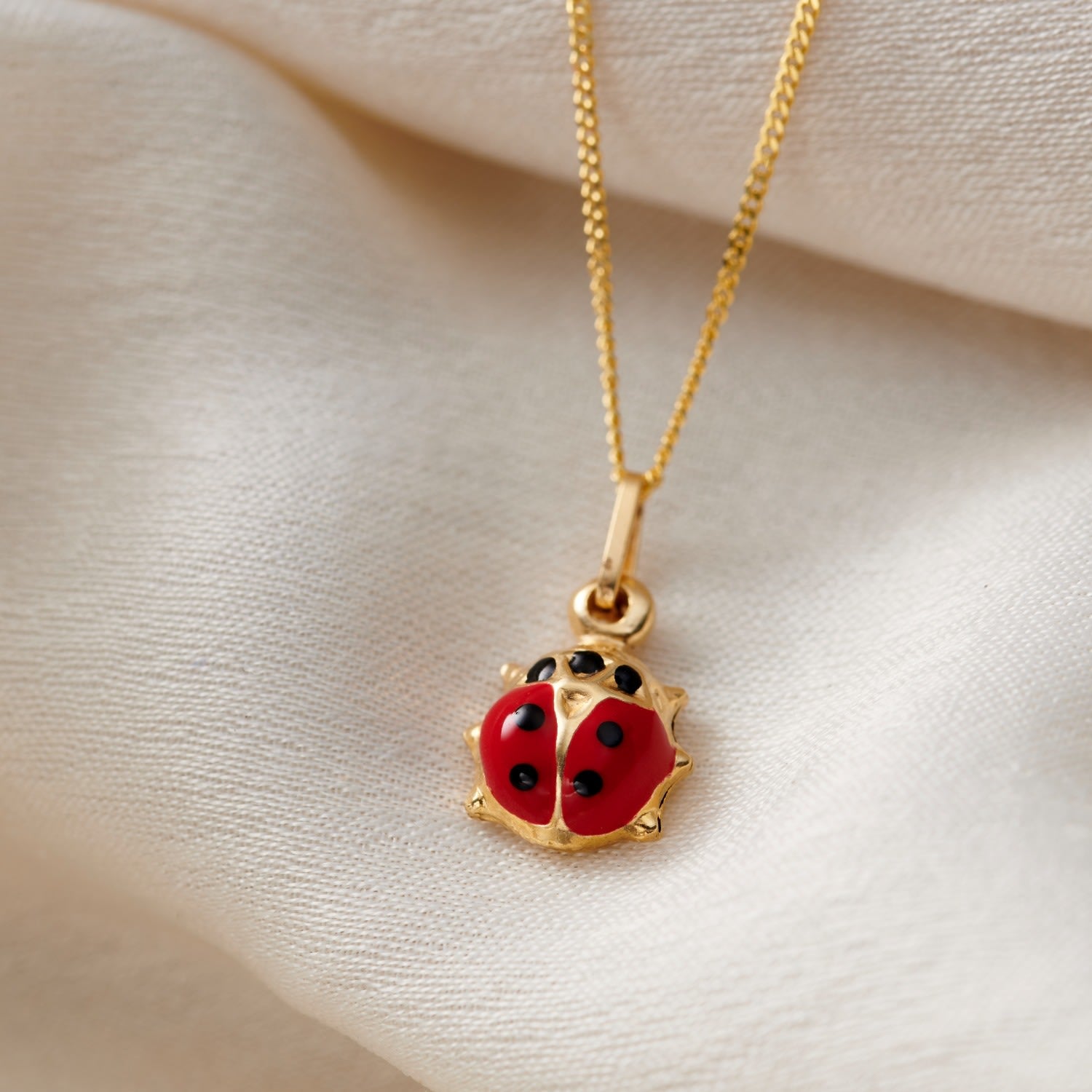 9Ct Gold Enamel Ladybird Charm Necklace