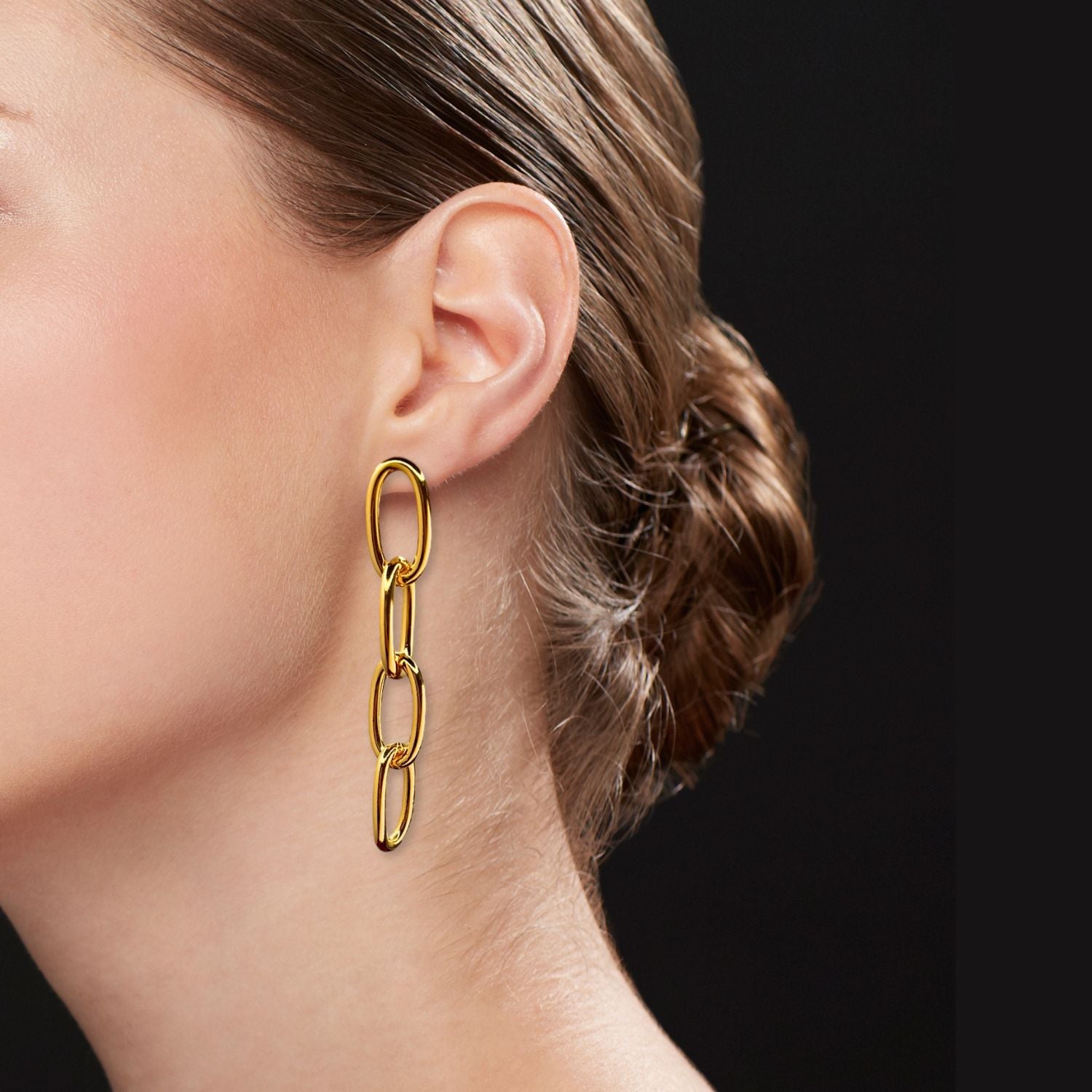 Gold Everly Drop Chain Post Earrings