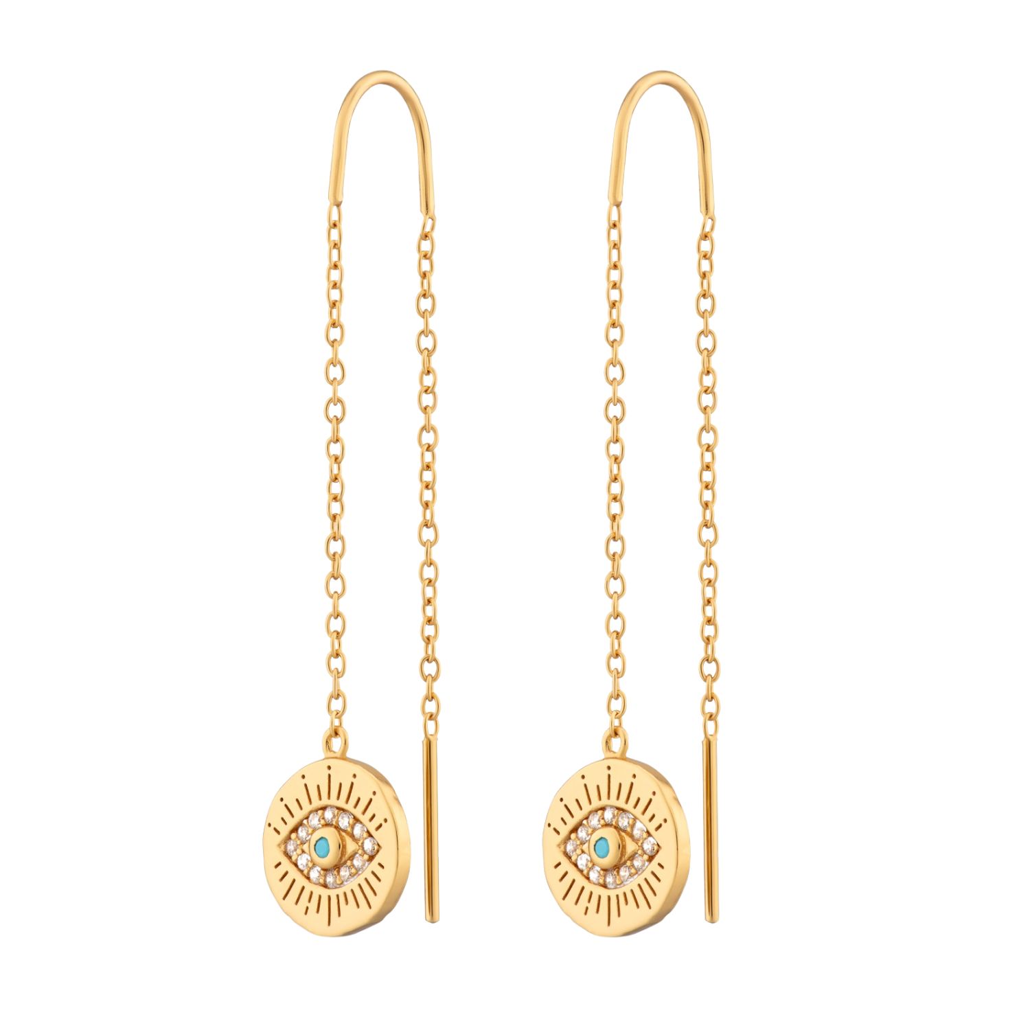 Gold Evil Eye Threader Earrings