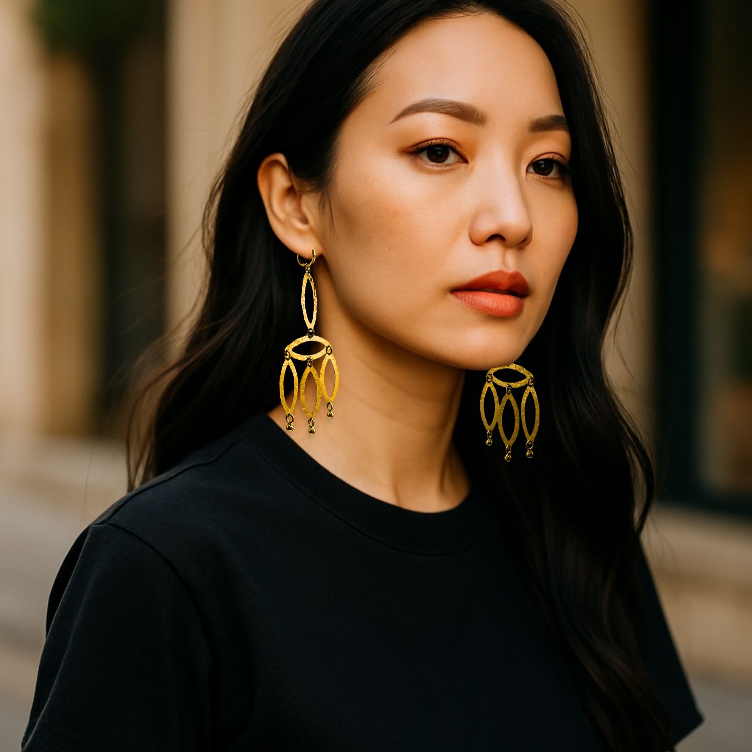 Gold Eyelet-Chandelier Earrings