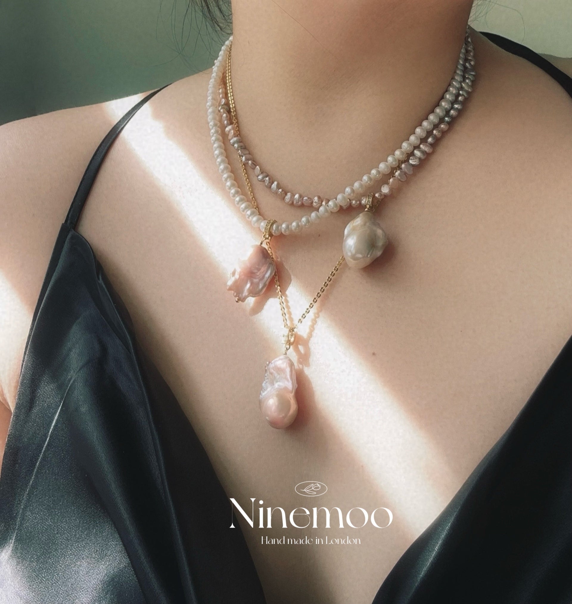 Gold Flecked Baroque Pearl Pendant Necklace