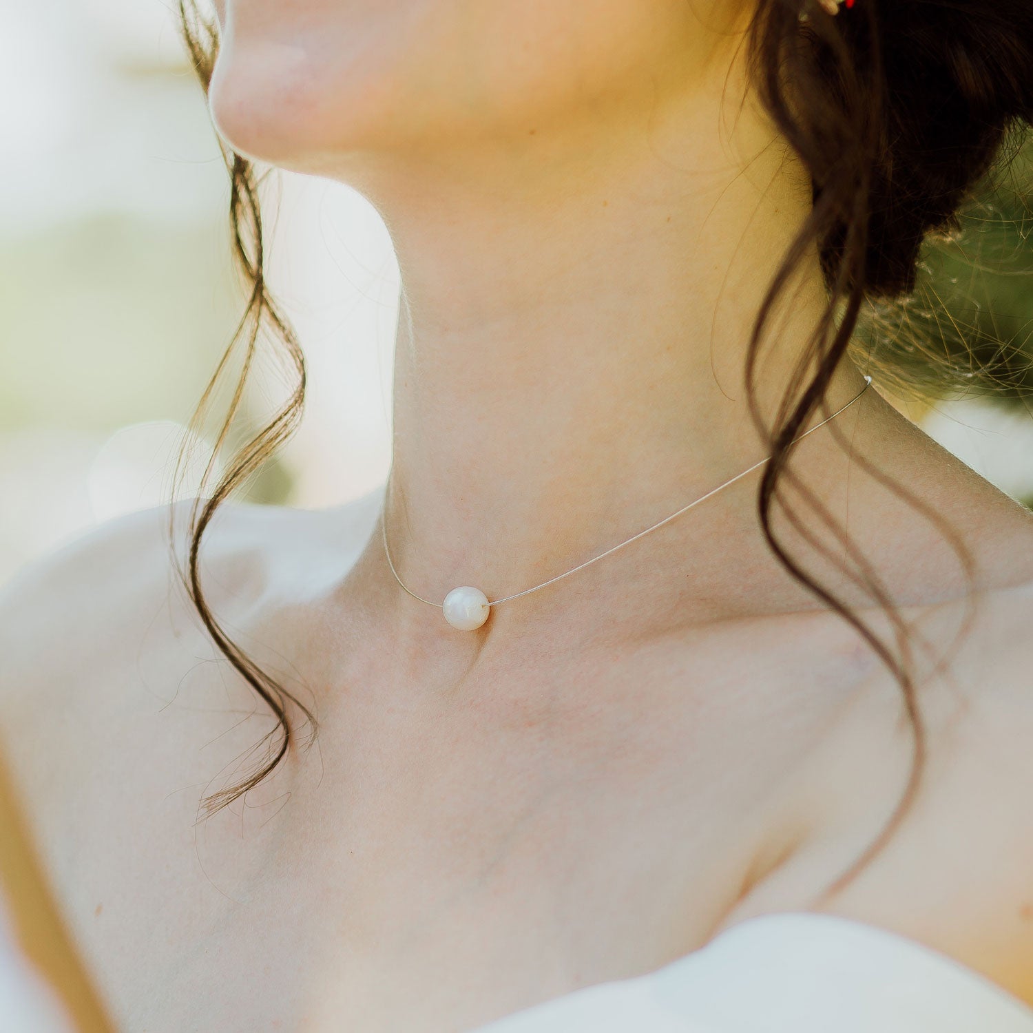 Floating Freshwater Pearl Gold Chocker Necklace Bridal Necklace Jewelry