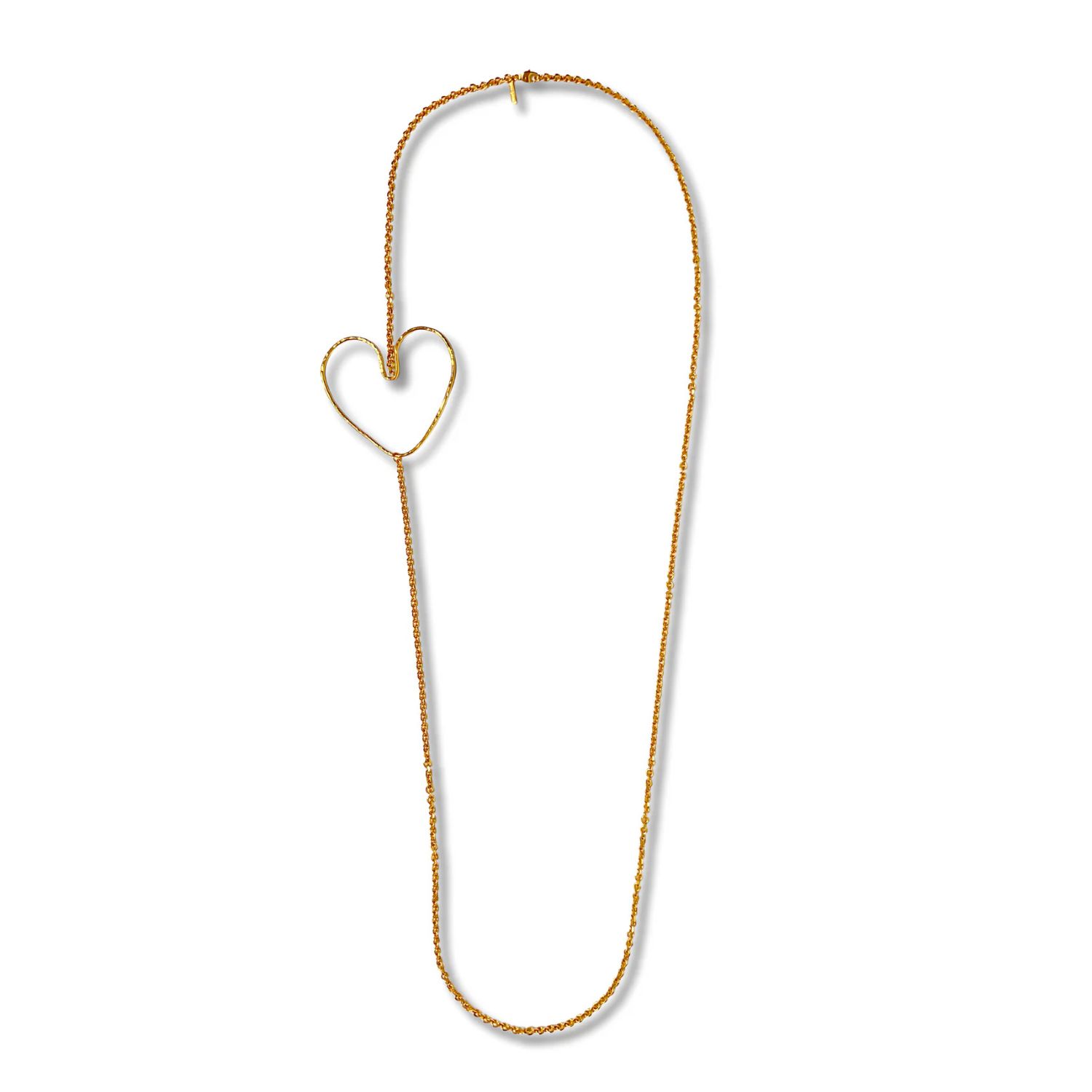 Gold Fluttering Heart Chain Long Necklace