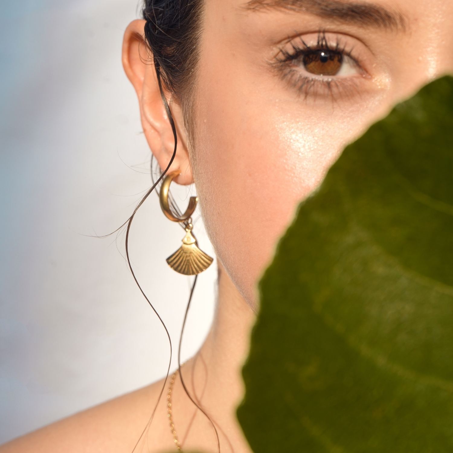 Gold Ginkgo Drop Hoops