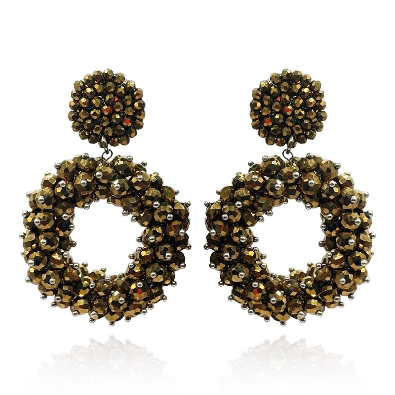 Gold Glass Faceted Bead Clip On Drop Earrings