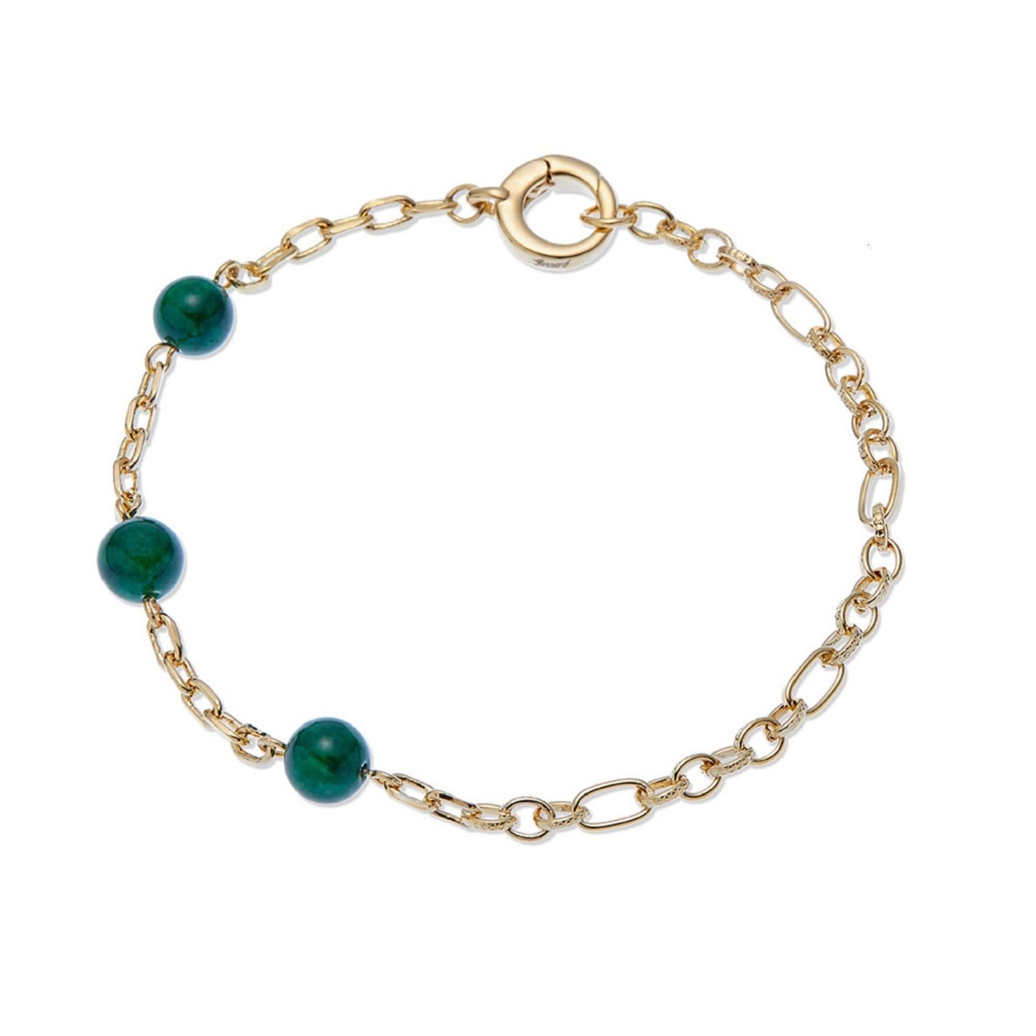 Gold & Green Jadeite Chalcedony Gemstone Bracelet, Series Gem Mix