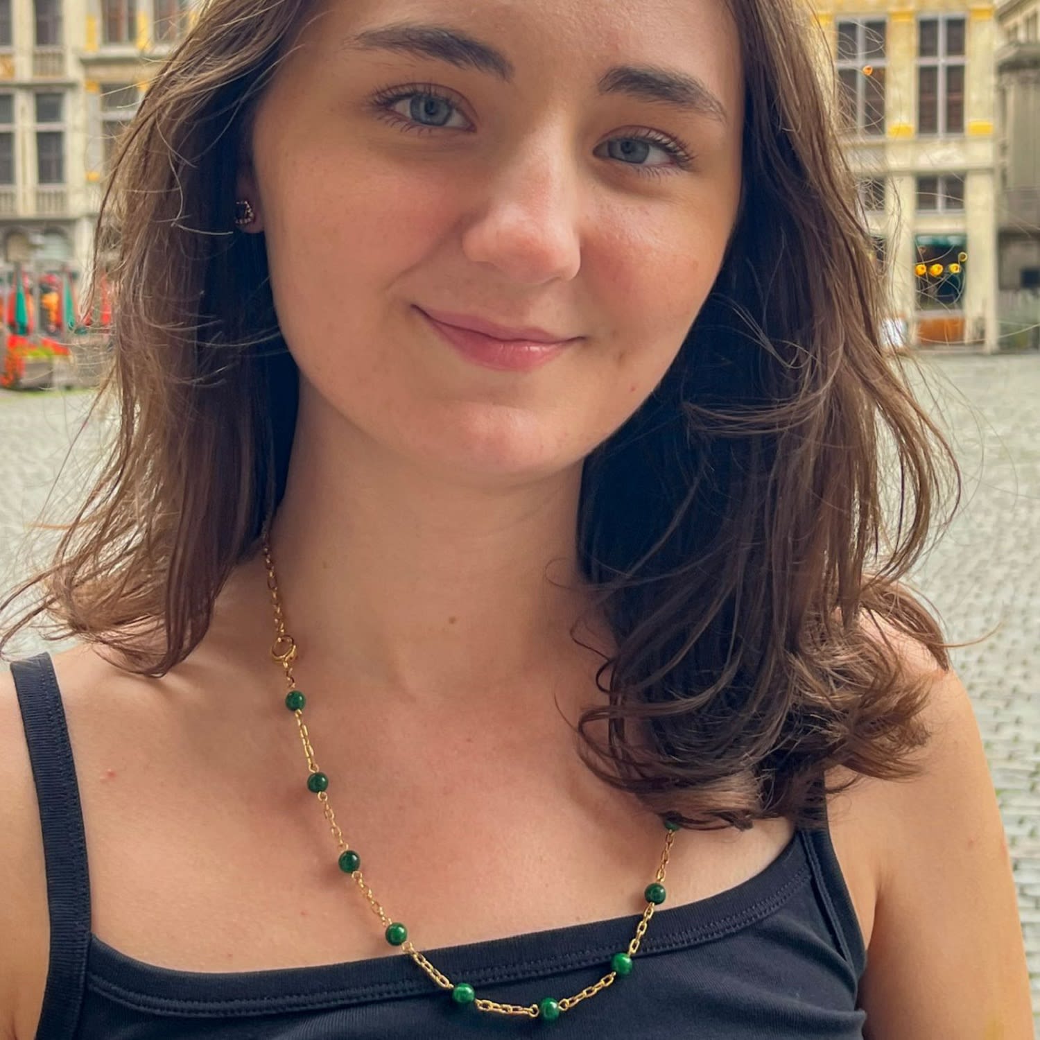 Gold & Green Jadeite Chalcedony Gemstone Long Necklace, Series Gem Mix