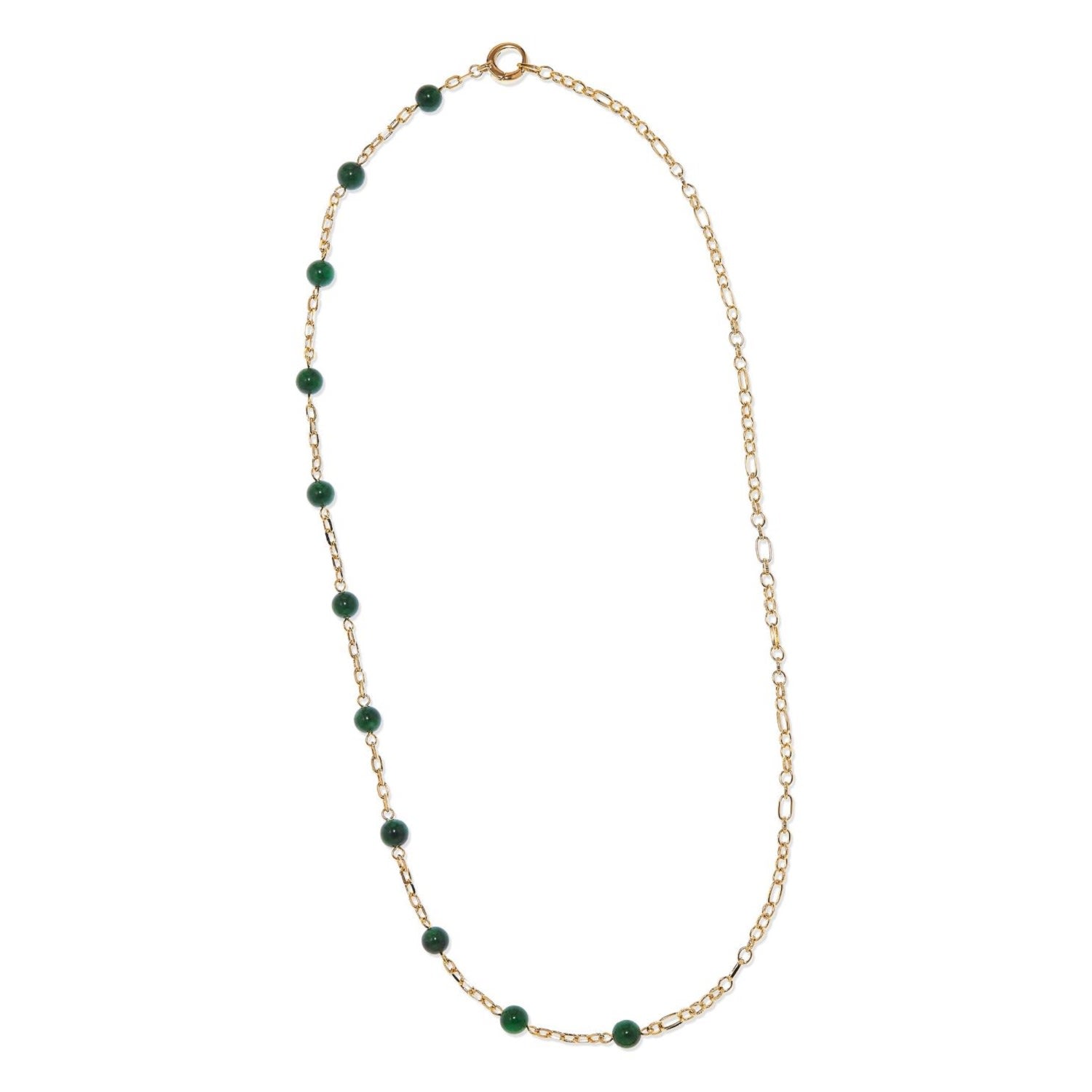 Gold & Green Jadeite Chalcedony Gemstone Long Necklace, Series Gem Mix